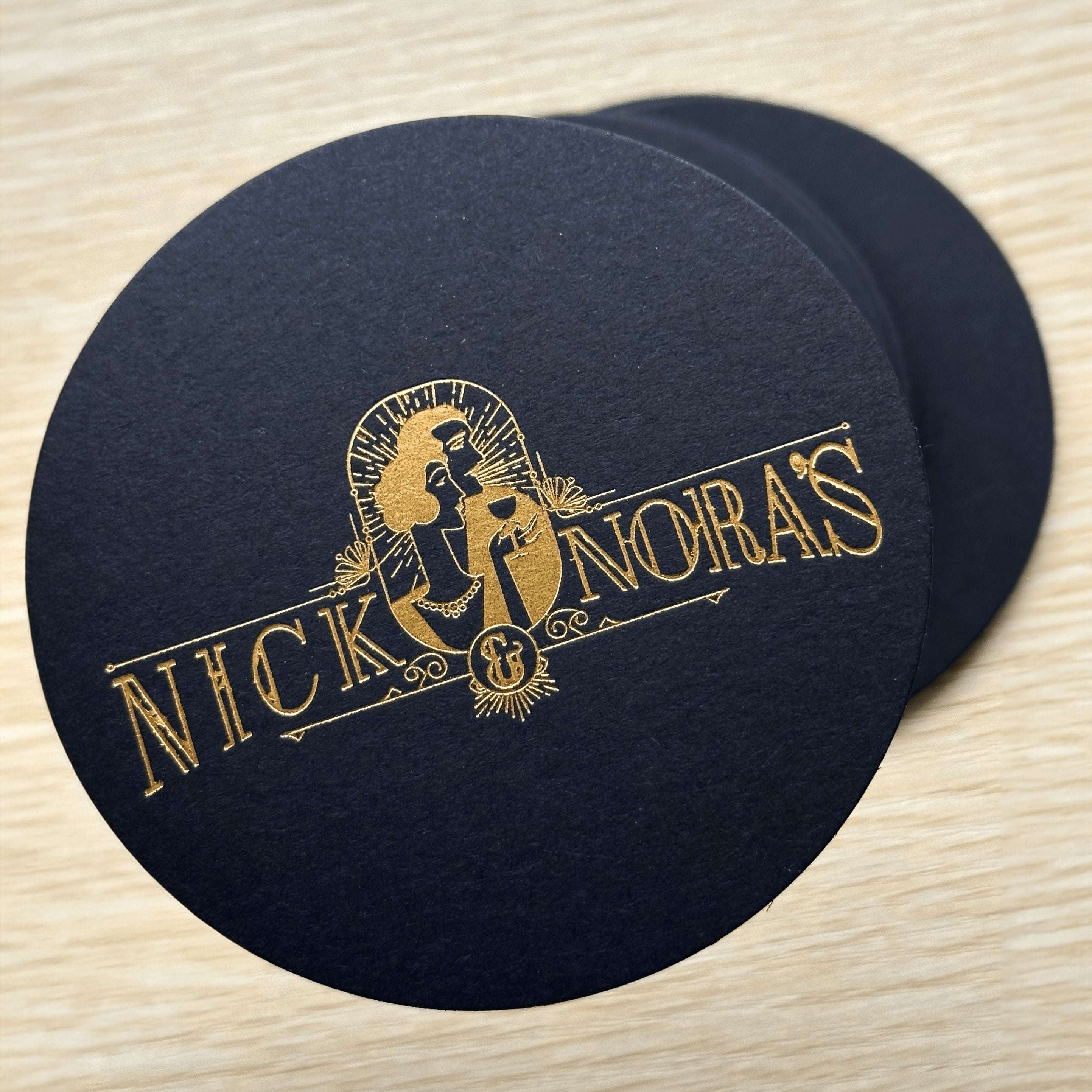 Custom paper circle shape letterpress cards printing with gold foil, coasters (black) NUOERP INC