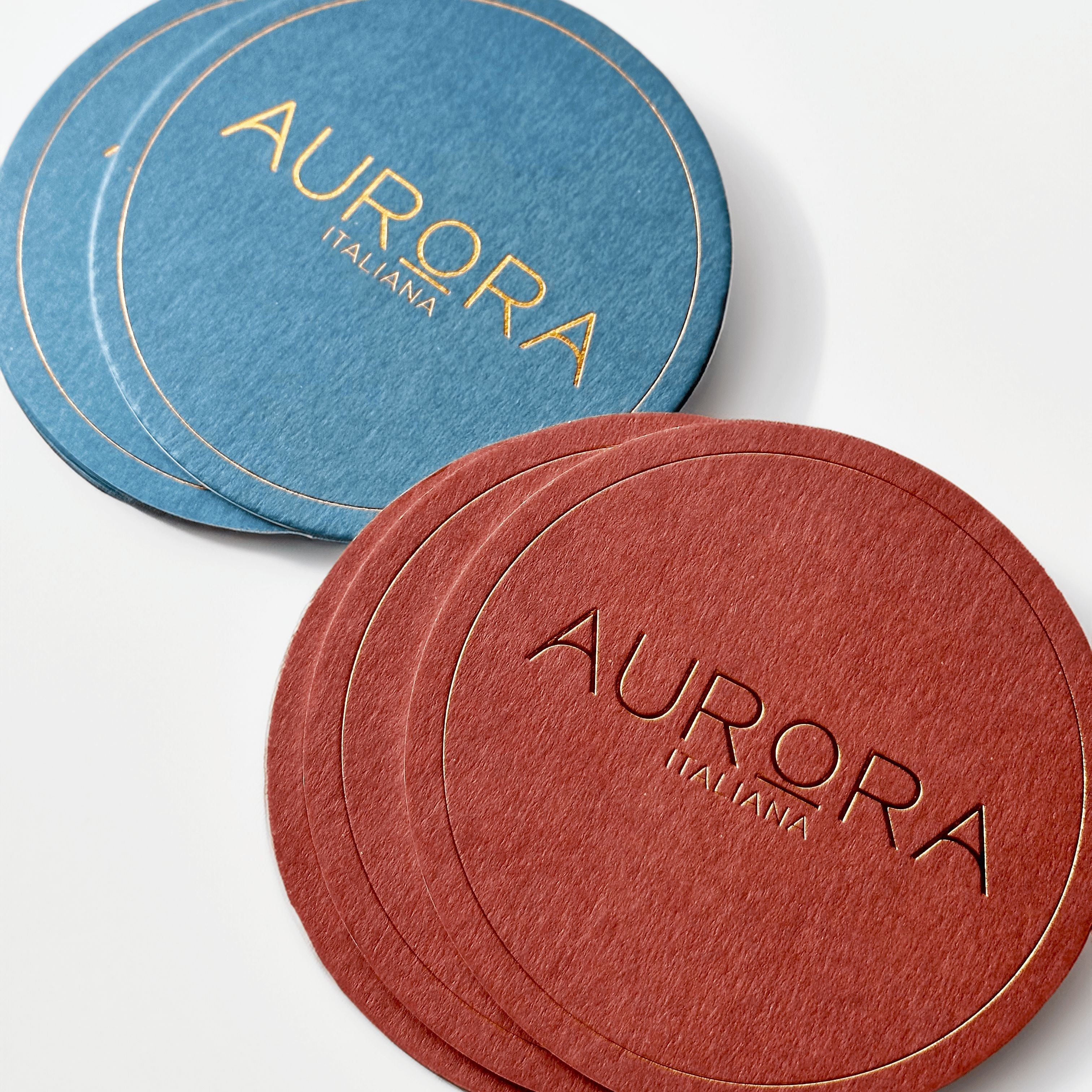 Custom paper circle shape letterpress cards printing with gold foil, coasters (red) NUOERP INC