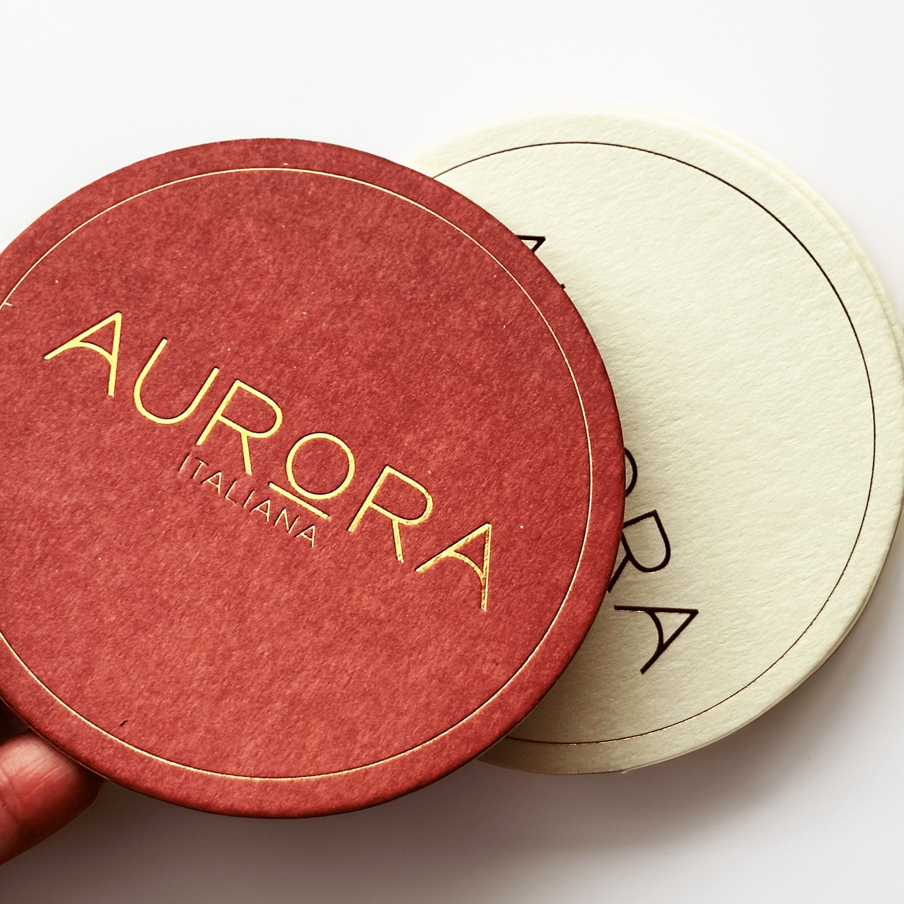 Custom paper circle shape letterpress cards printing with gold foil, coasters (red) NUOERP INC