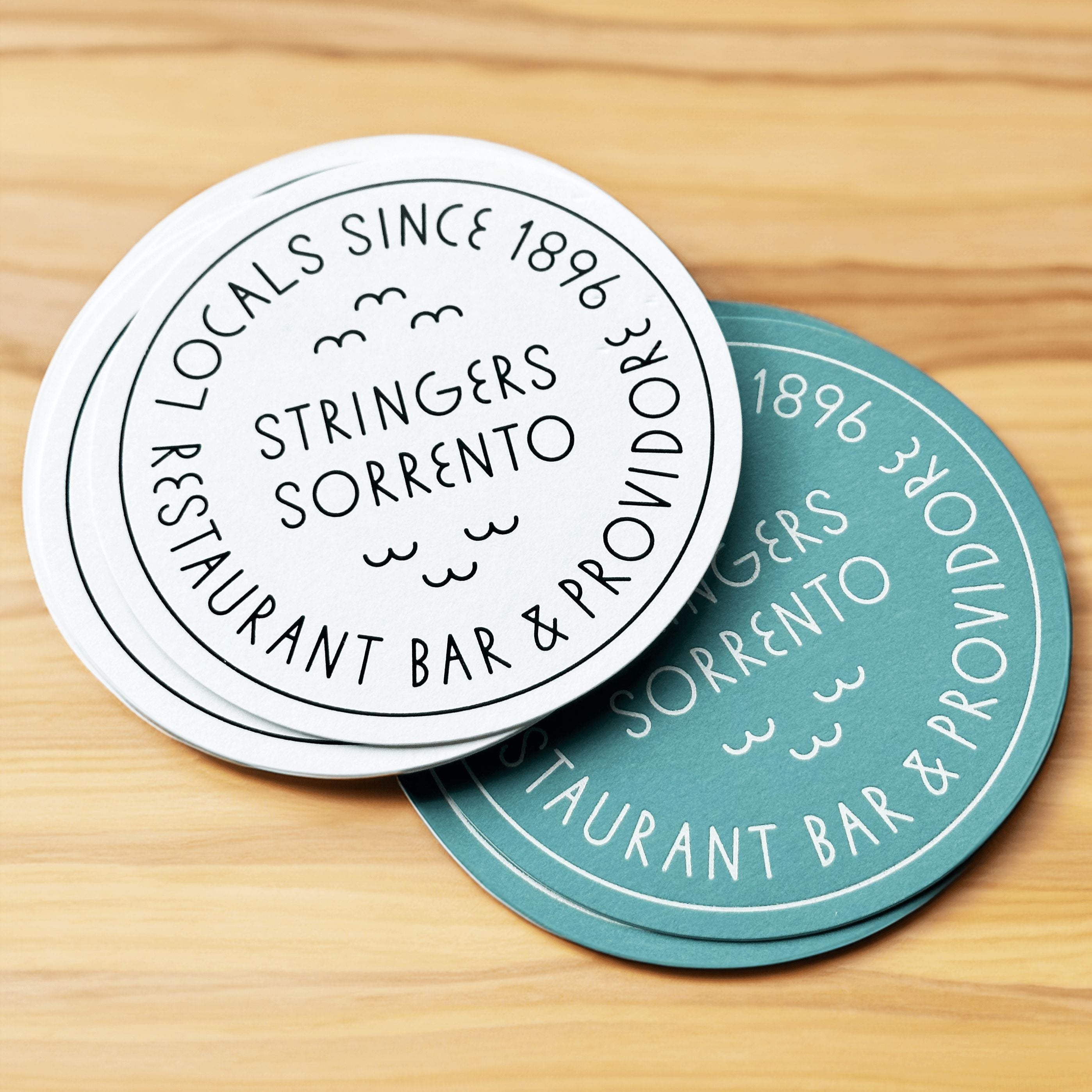 Custom paper circle shape letterpress cards printing with gold foil, coasters (green/white) NUOERP INC