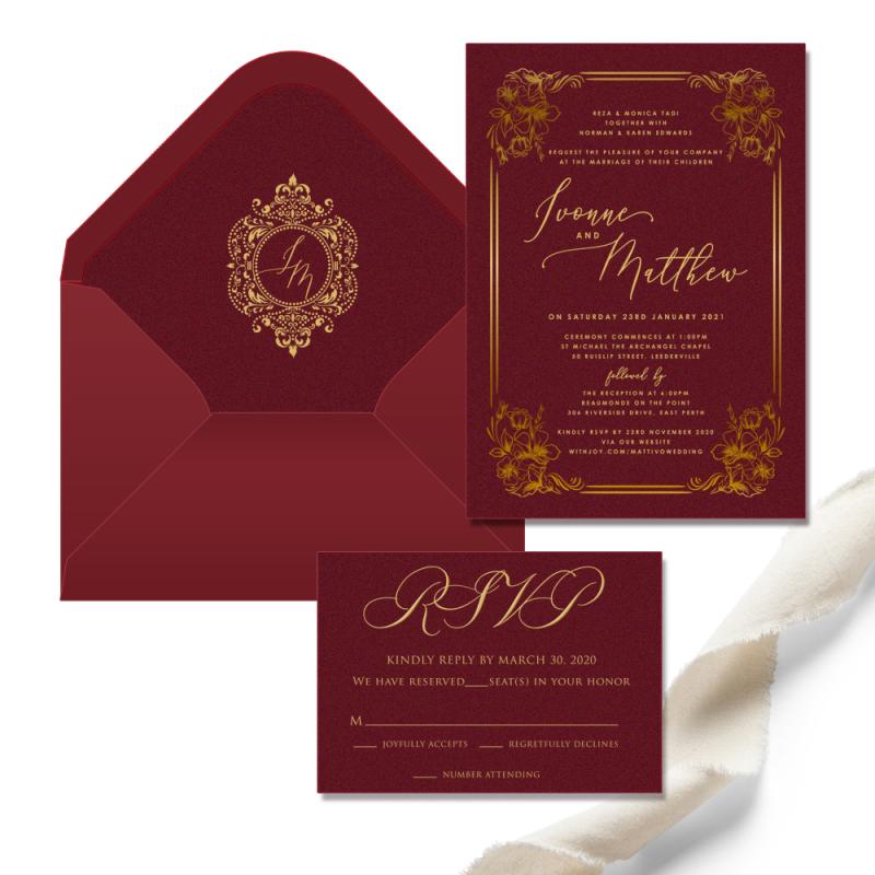 Luxury customized fancy paper greeting card/wedding invitation card, dark red NUOERP INC