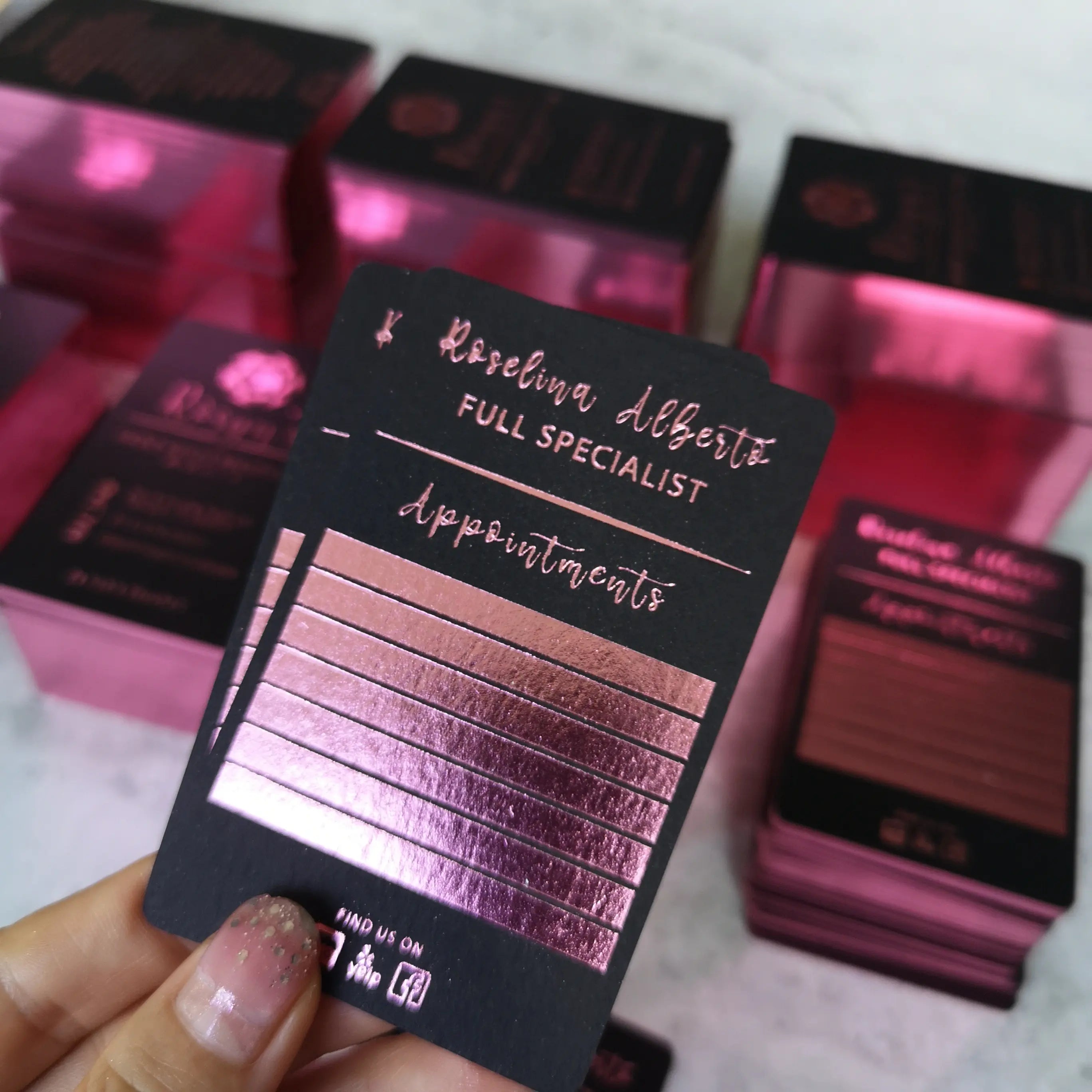Black Stock Business Card with Customized Metallic Rose Foil Stamp NUOERP INC