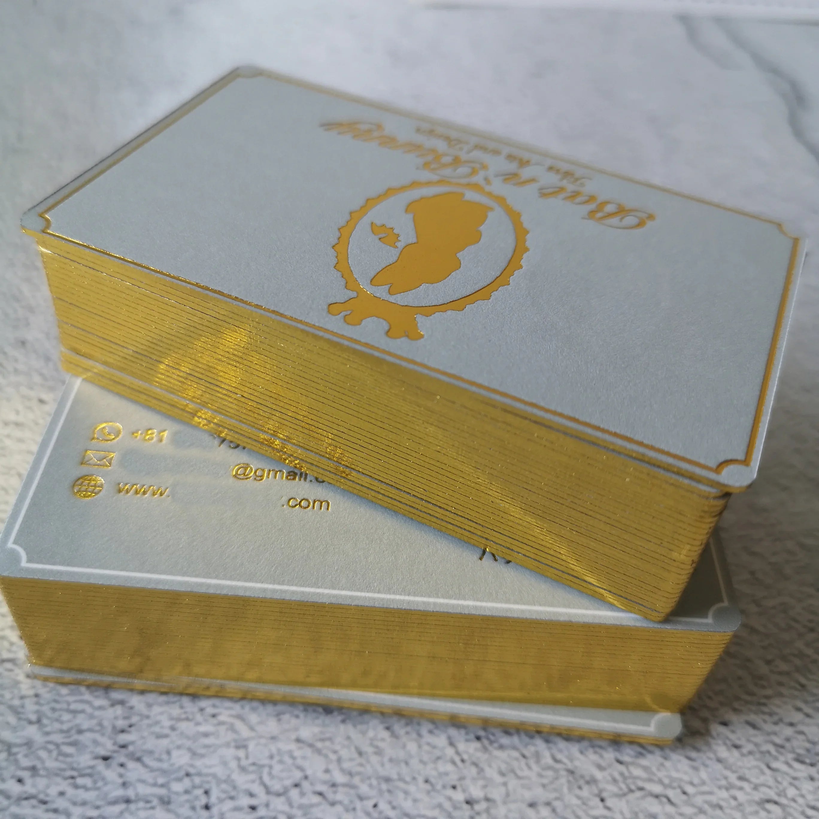 White paper foil stamping business cards print with edge foiling NUOERP INC