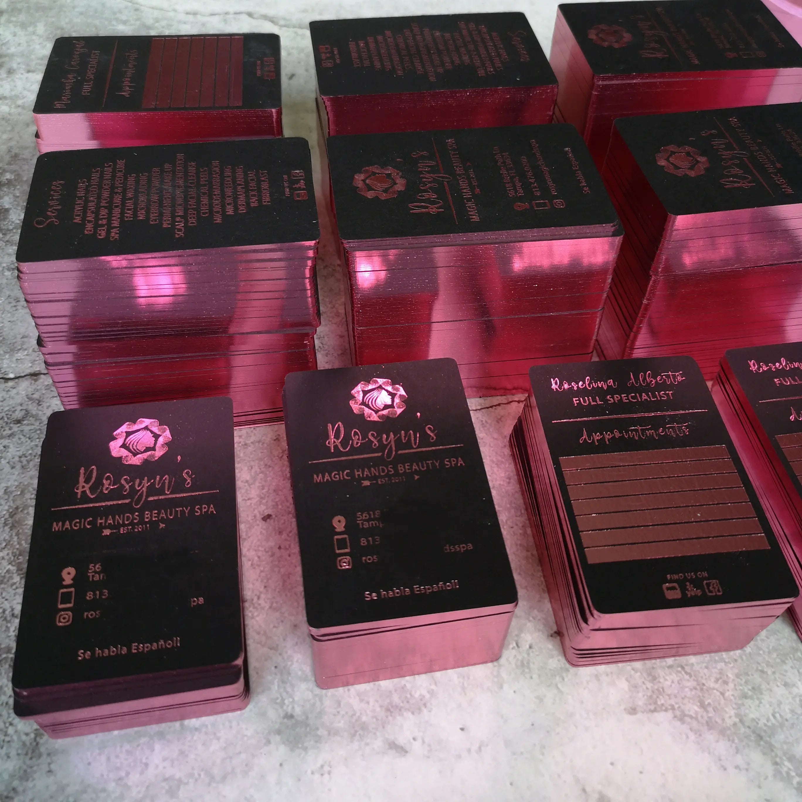 Black Stock Business Card with Customized Metallic Rose Foil Stamp NUOERP INC