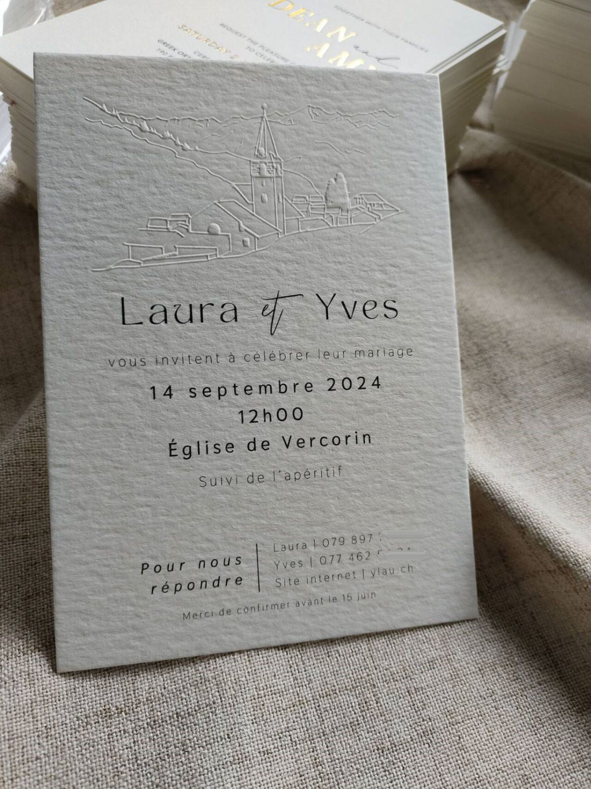 Luxury Classic debossed card Letterpress Wedding Invitation card NUOERP INC