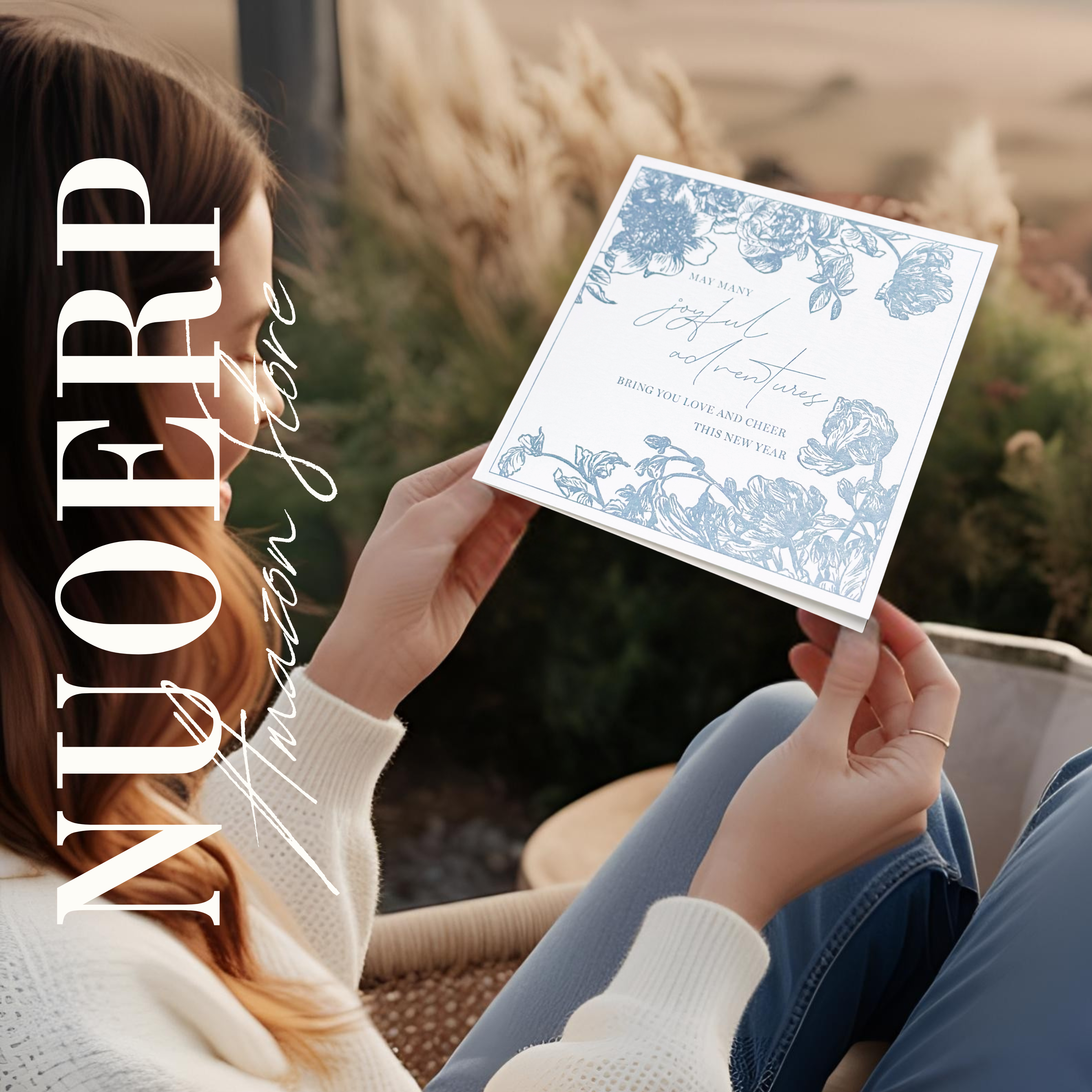 Nuoerp 2 Pack 100% Cotton Paper New Year Greeting Cards with Envelopes, Letterpress Greeting Cards on Premium 100% Cotton Paper, Premium 6x6 Holiday Cards for Holiday and New Year Celebrations, Blank Inside for Personal Message (2 Design, 2 Pack) Nuoerp