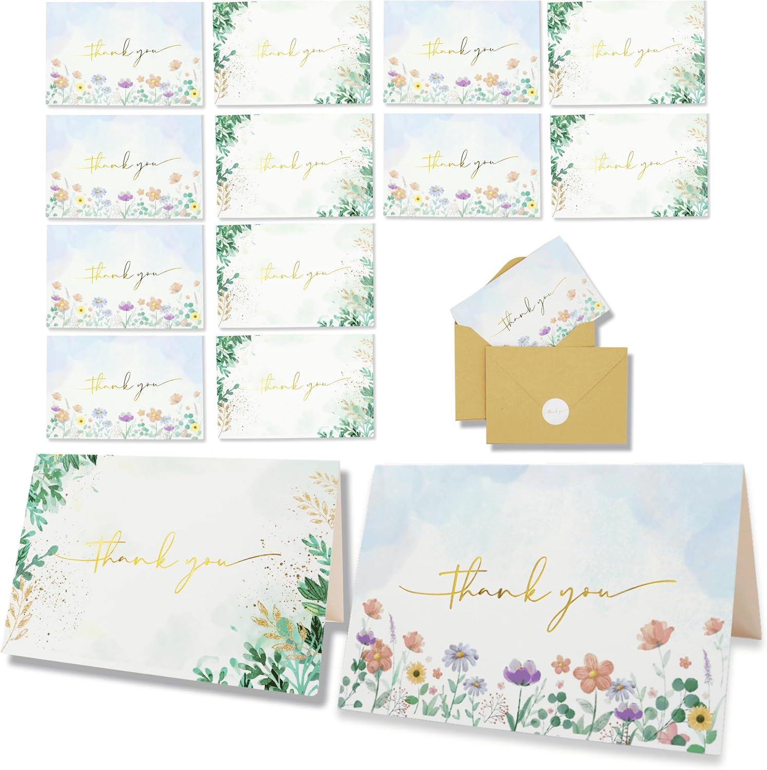 Nuoerp 100 Pack Thank You Cards with Envelopes, Premium Cotton Paper Nuoerp