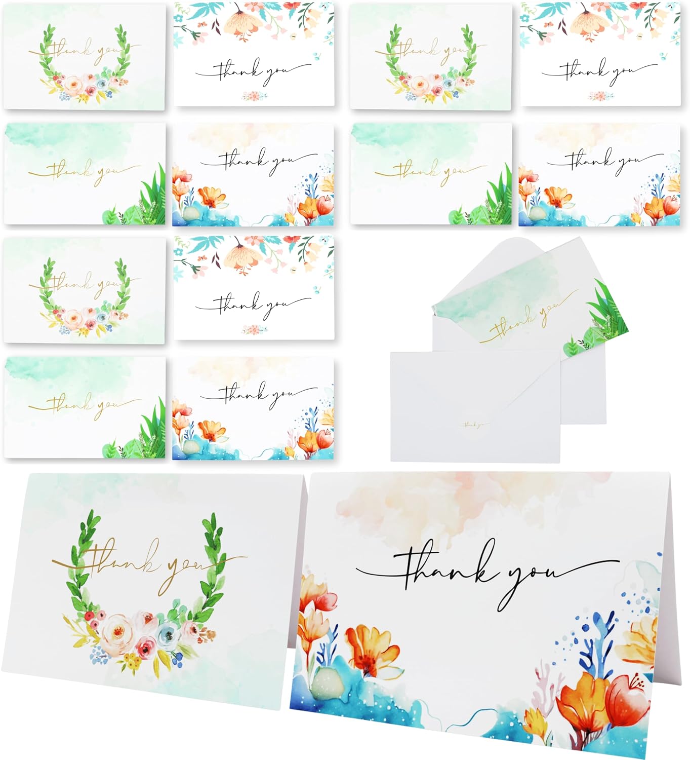 Nuoerp 100 Pack Thank You Cards with Envelopes, Premium Cotton Paper, Blank Thank You Notes for Personal Message, Bulk Set for Small Business, Wedding, Bridal Shower, Gratitude for Special Occasions (4 Design, 100 Pack, 4.25 x 6 Inch, Box Included) Nuoerp