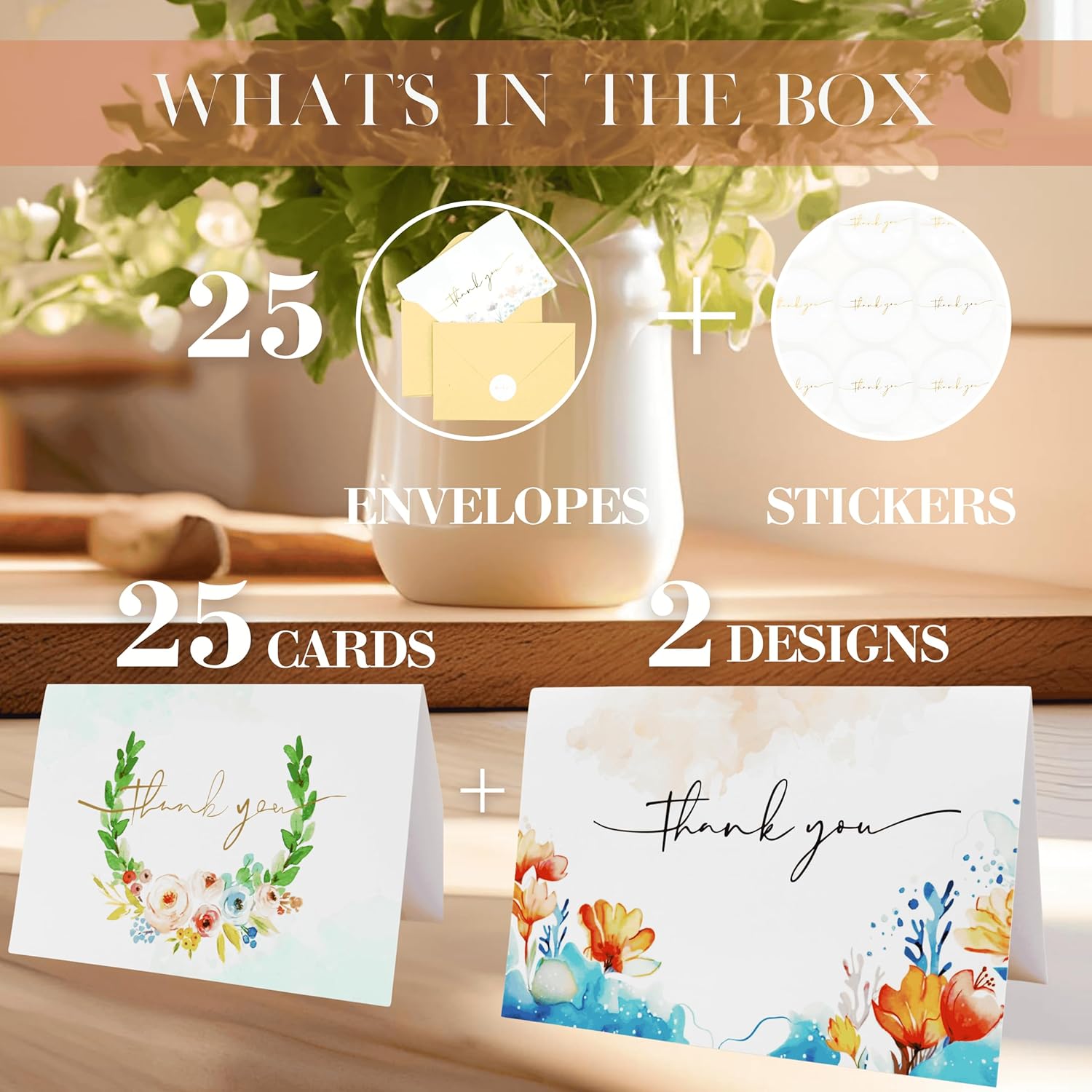 Nuoerp 25 Pack Thank You Cards with Envelopes, Premium Cotton Paper Nuoerp