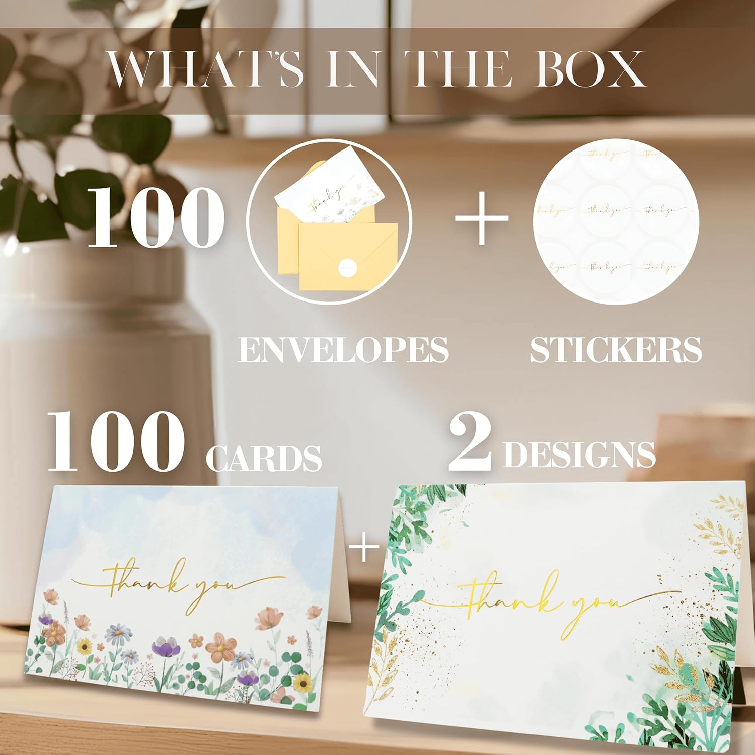 Nuoerp 100 Pack Thank You Cards with Envelopes, Premium Cotton Paper Nuoerp