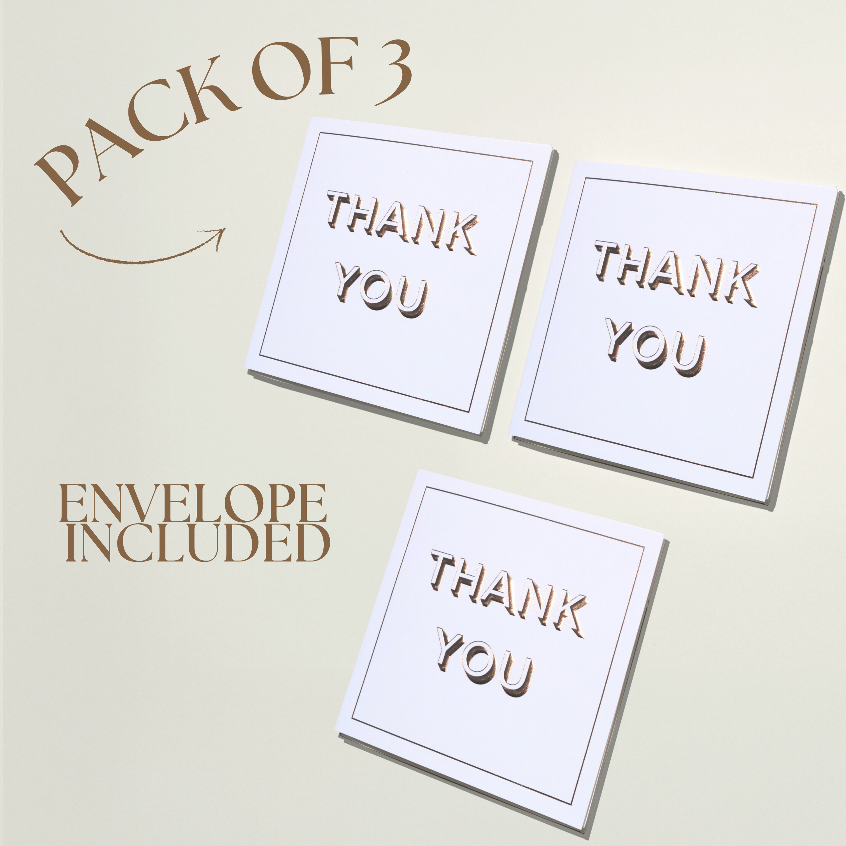 Nuoerp 3 Pack Thank You Cards with Envelopes, Letterpress Rose Gold Foil on Premium Cotton Paper, Premium 6x6 Cards for All Occasions, Wedding, Bridal Shower, Gratitude for Special Occasions, Blank Inside for Personal Message (3 Pack) Nuoerp