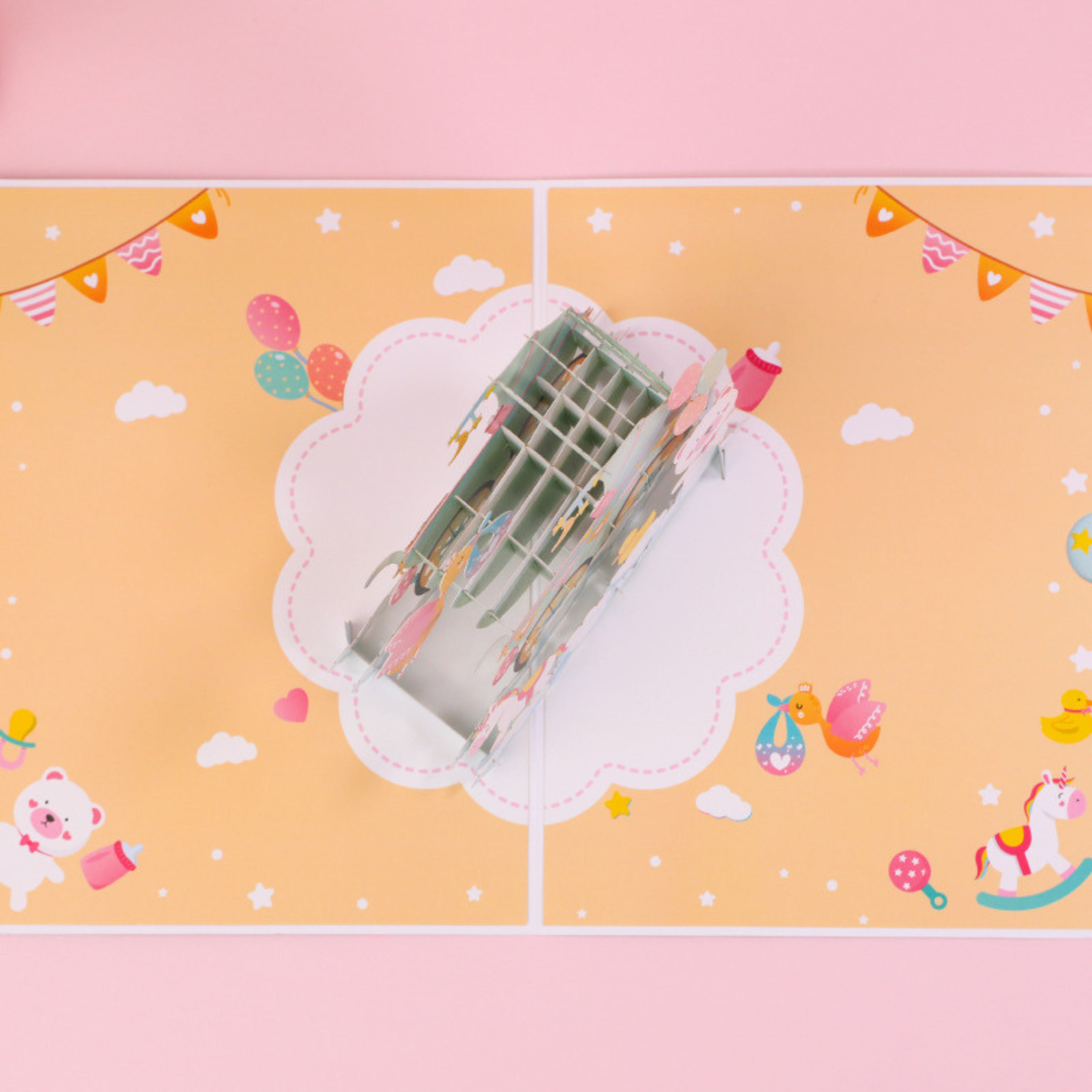NUOERP INC 3D Pop-Up Baby Shower Card – Intricate Laser-cut ‘Baby Carriage’ Design Nuoerp