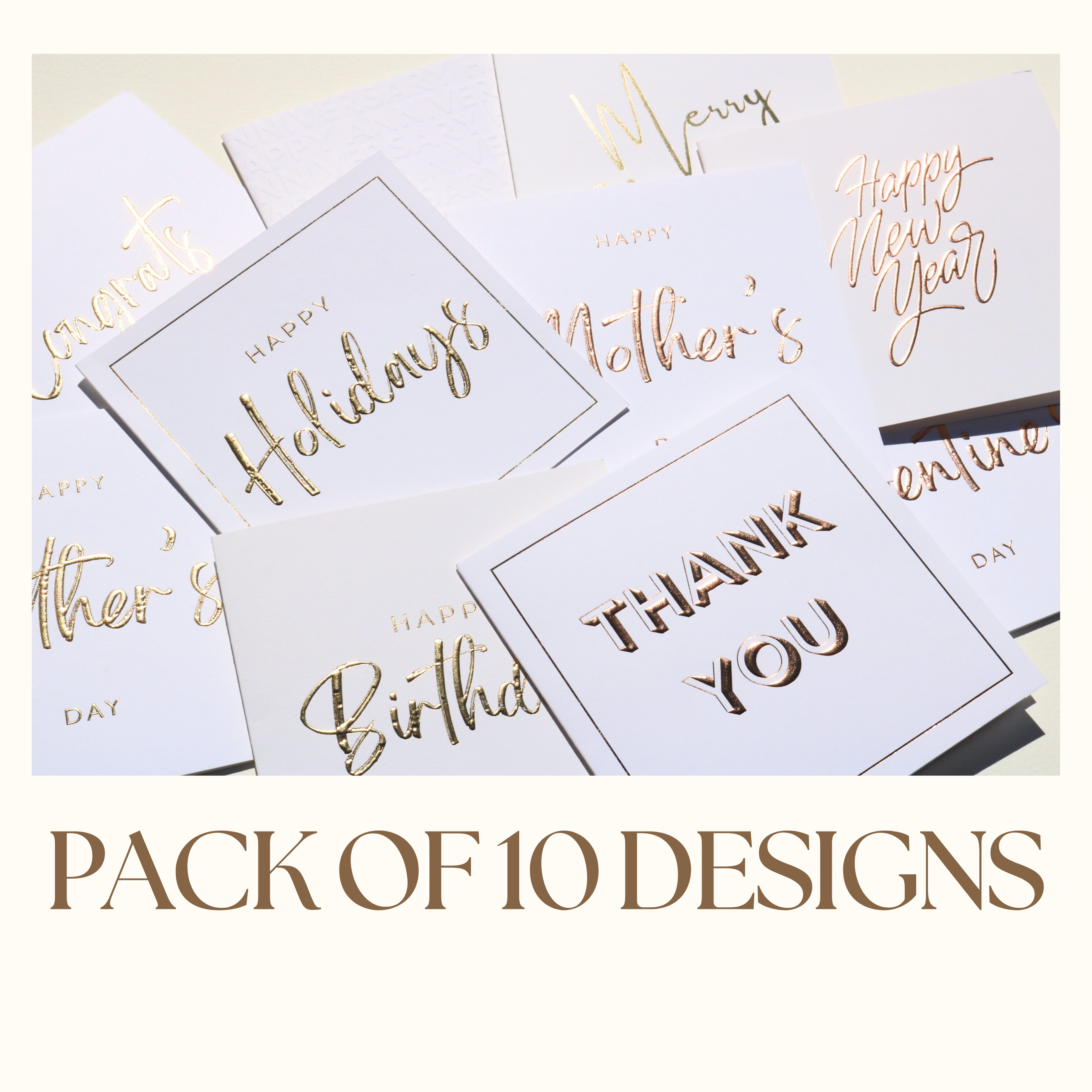 10 Pack All Occasion Greeting Cards 6x6 – Embossed Letterpress Gold Foil Card Sets with Envelopes All Occasion – Holiday Card – Thank You Card with Envelope by NUOERP – Birthday, New Year, Congrats Nuoerp Printing