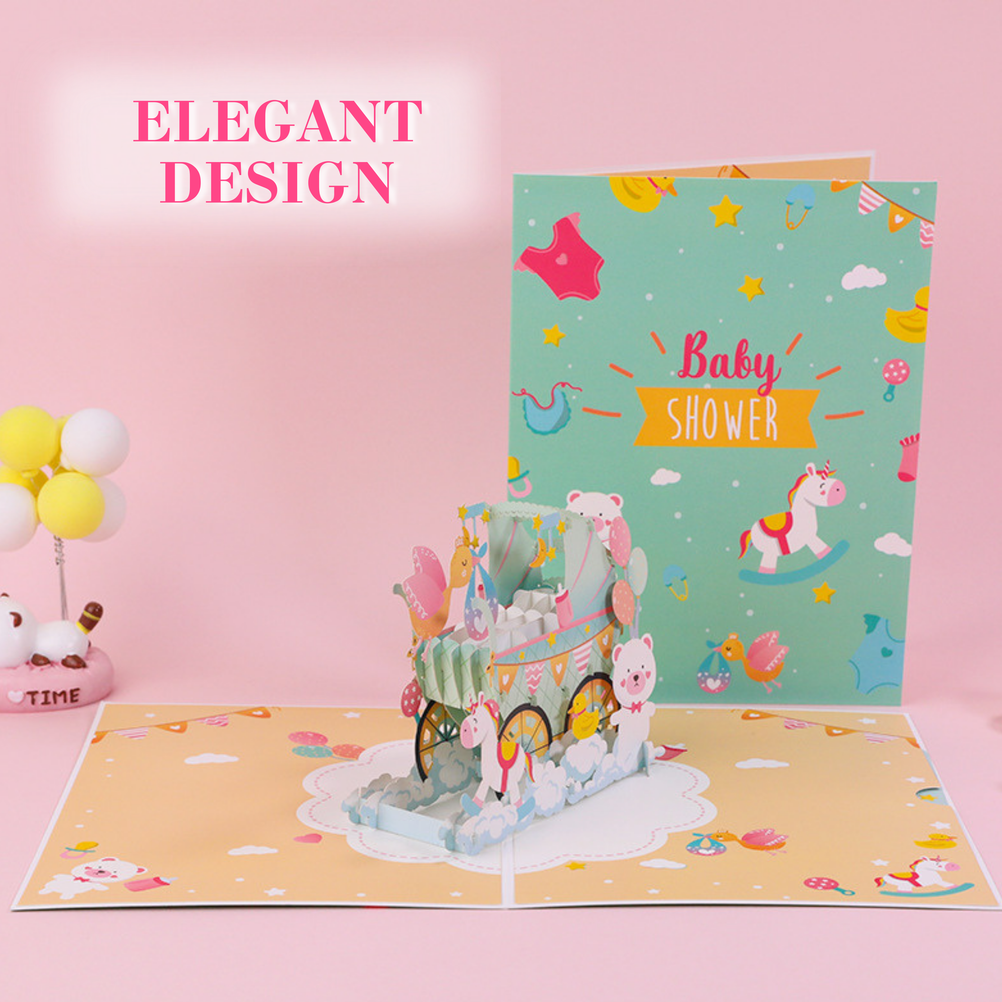 NUOERP INC 3D Pop-Up Baby Shower Card – Intricate Laser-cut ‘Baby Carriage’ Design Nuoerp