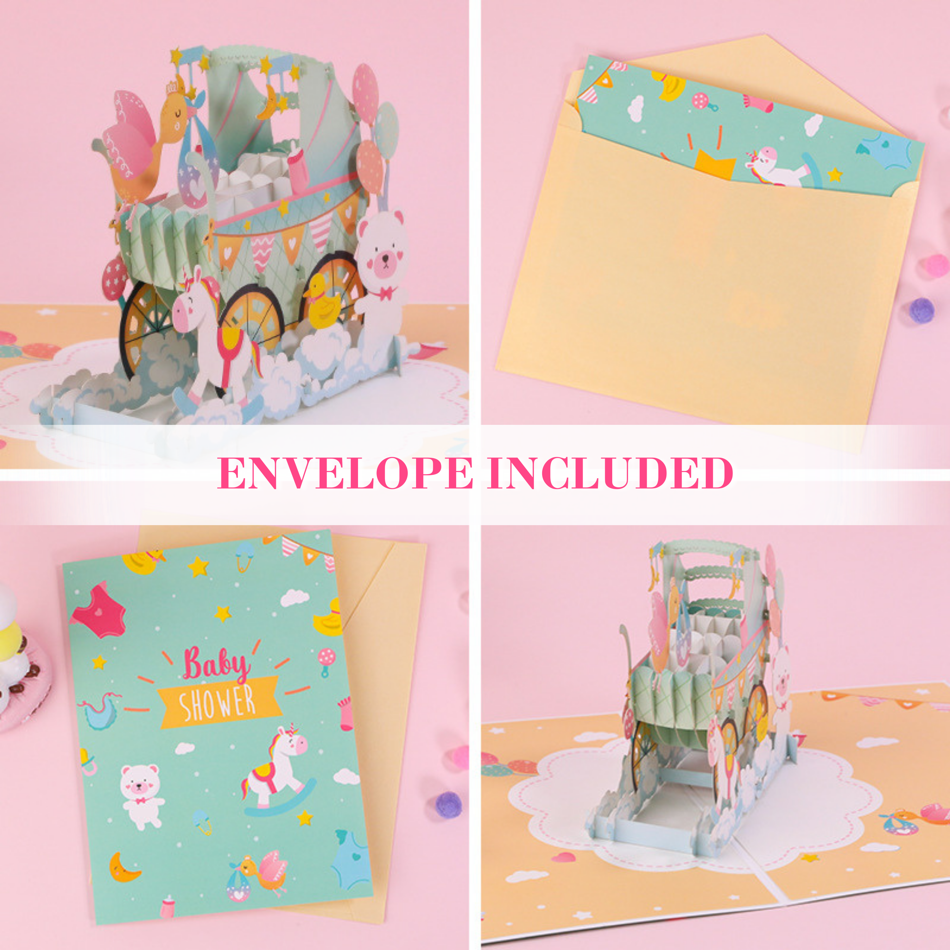 NUOERP INC 3D Pop-Up Baby Shower Card – Intricate Laser-cut ‘Baby Carriage’ Design Nuoerp
