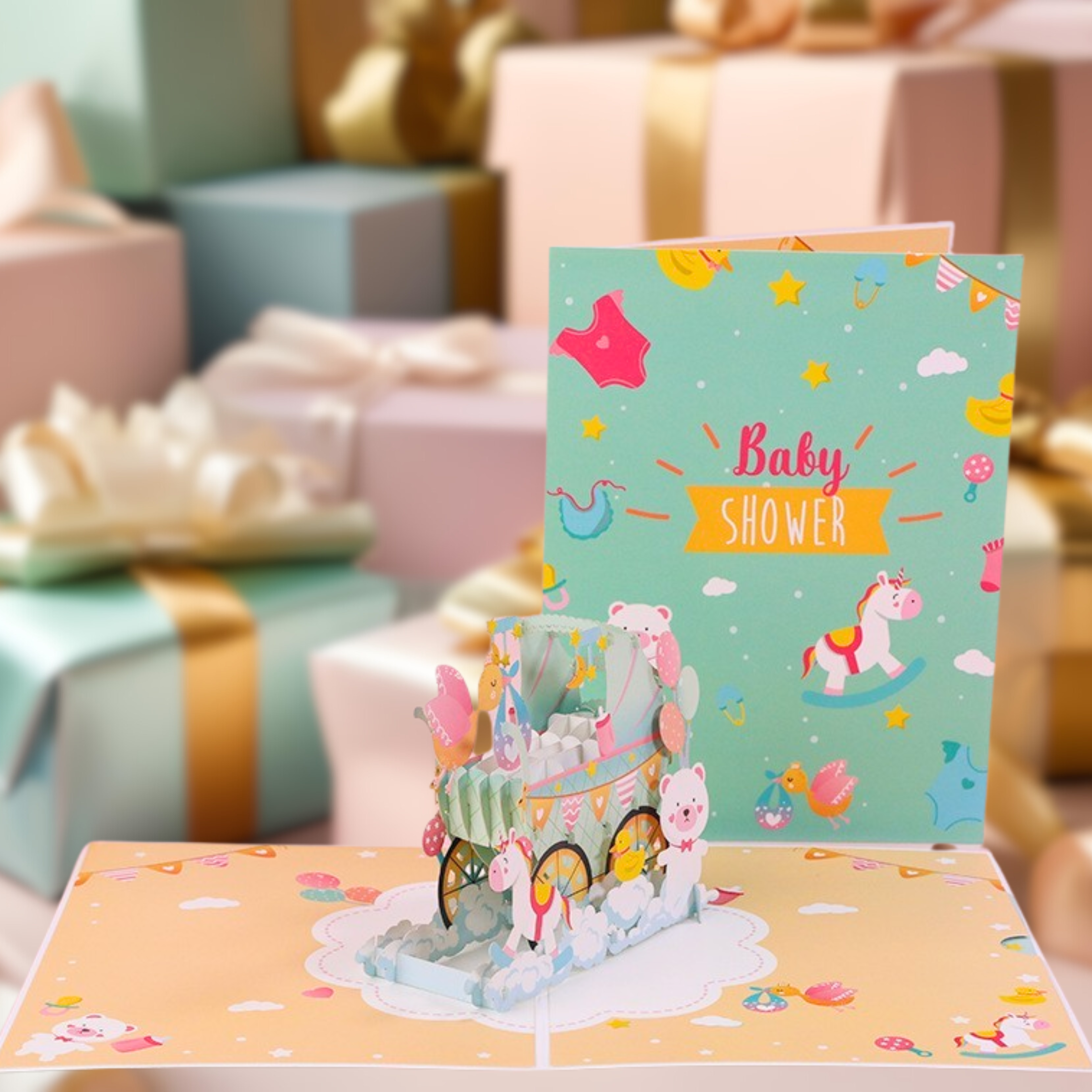 NUOERP INC 3D Pop-Up Baby Shower Card – Intricate Laser-cut ‘Baby Carriage’ Design Nuoerp