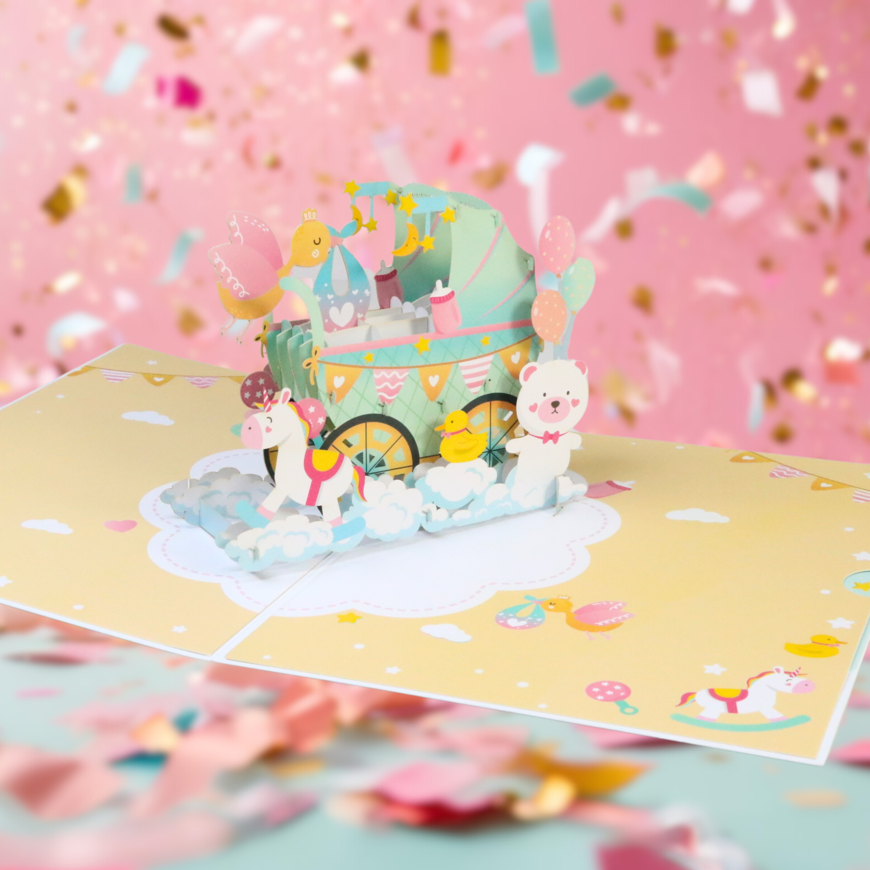 NUOERP INC 3D Pop-Up Baby Shower Card – Intricate Laser-cut ‘Baby Carriage’ Design Nuoerp