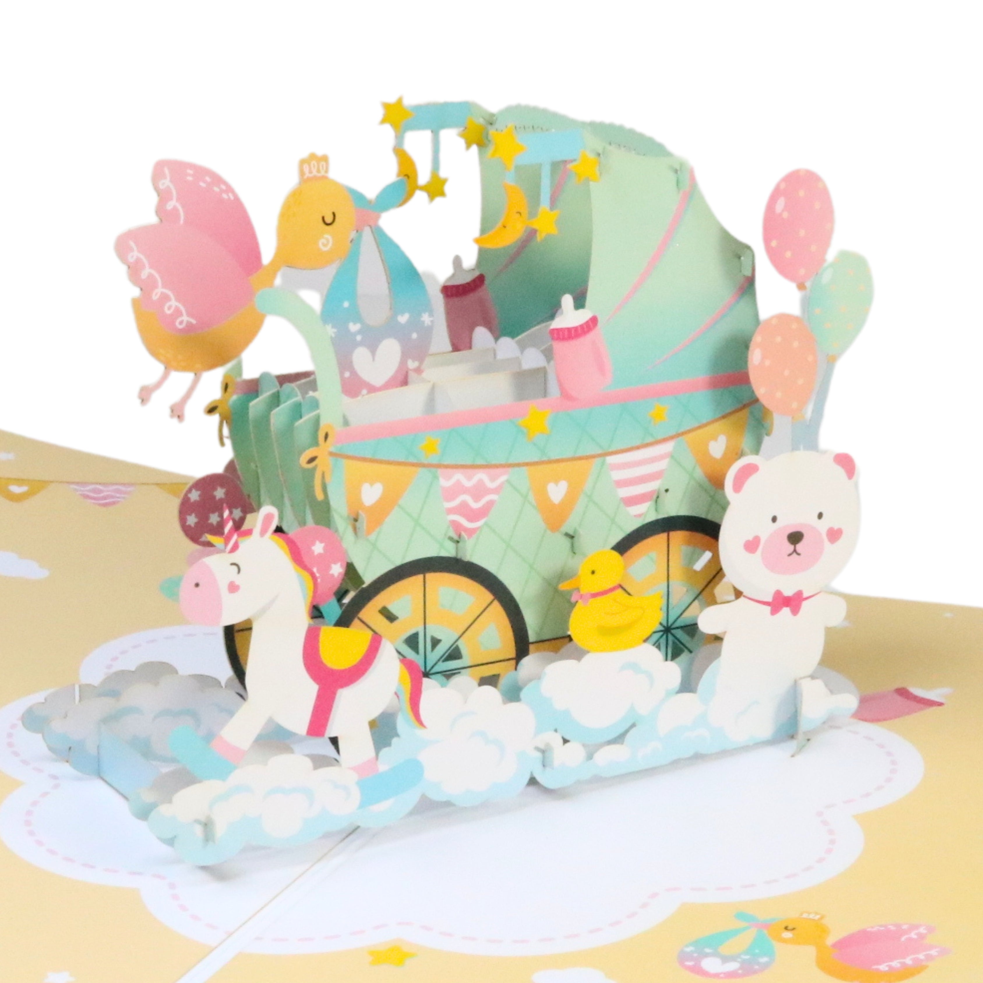 NUOERP INC 3D Pop-Up Baby Shower Card – Intricate Laser-cut ‘Baby Carriage’ Design Nuoerp
