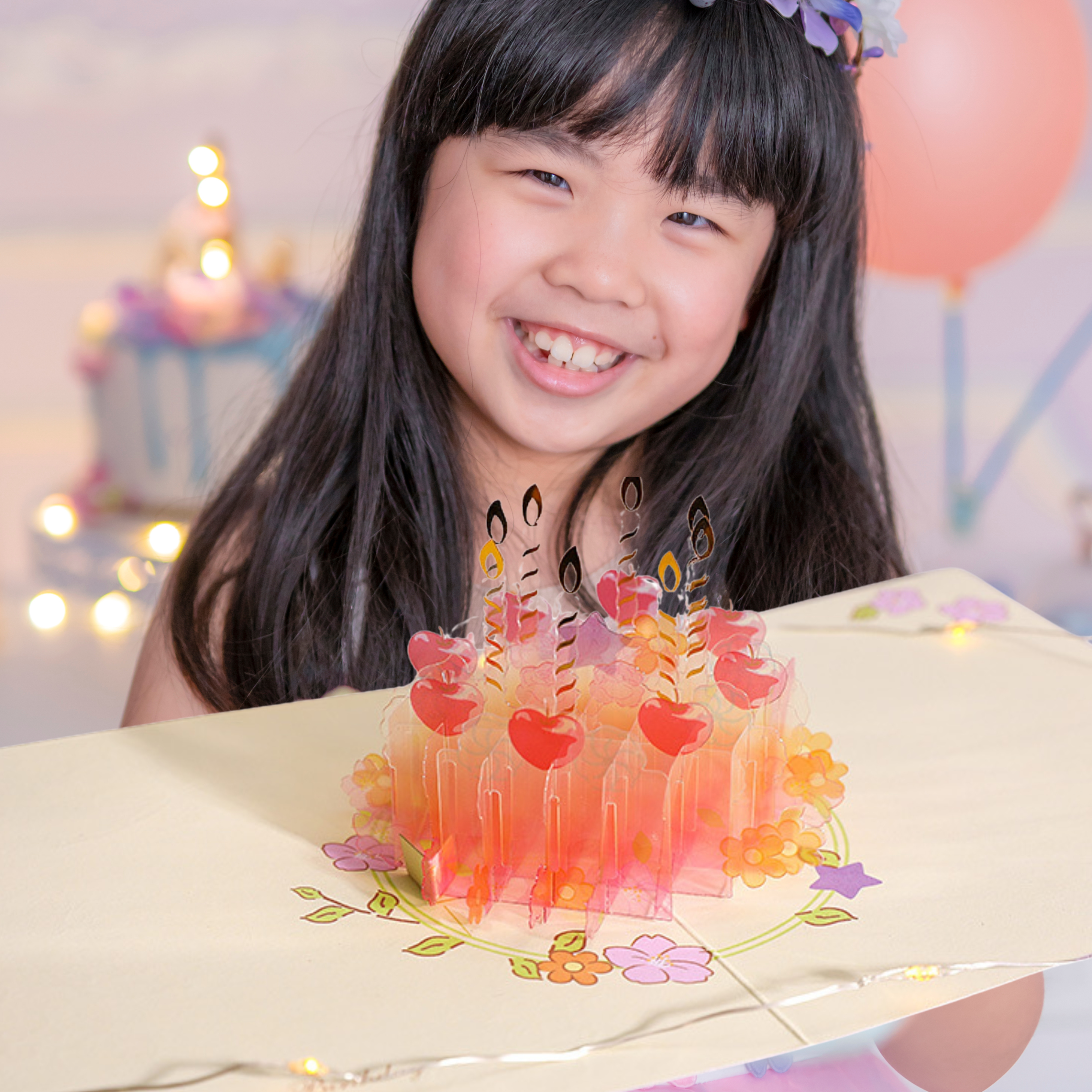 NUOERP INC 3D Pop-Up Birthday Card – Intricate Laser-cut ‘Clear Acrylic Birthday Cake’ Design, Candle & Floral Accent, All Age Birthday Gift Card– Includes Matching Envelope Nuoerp