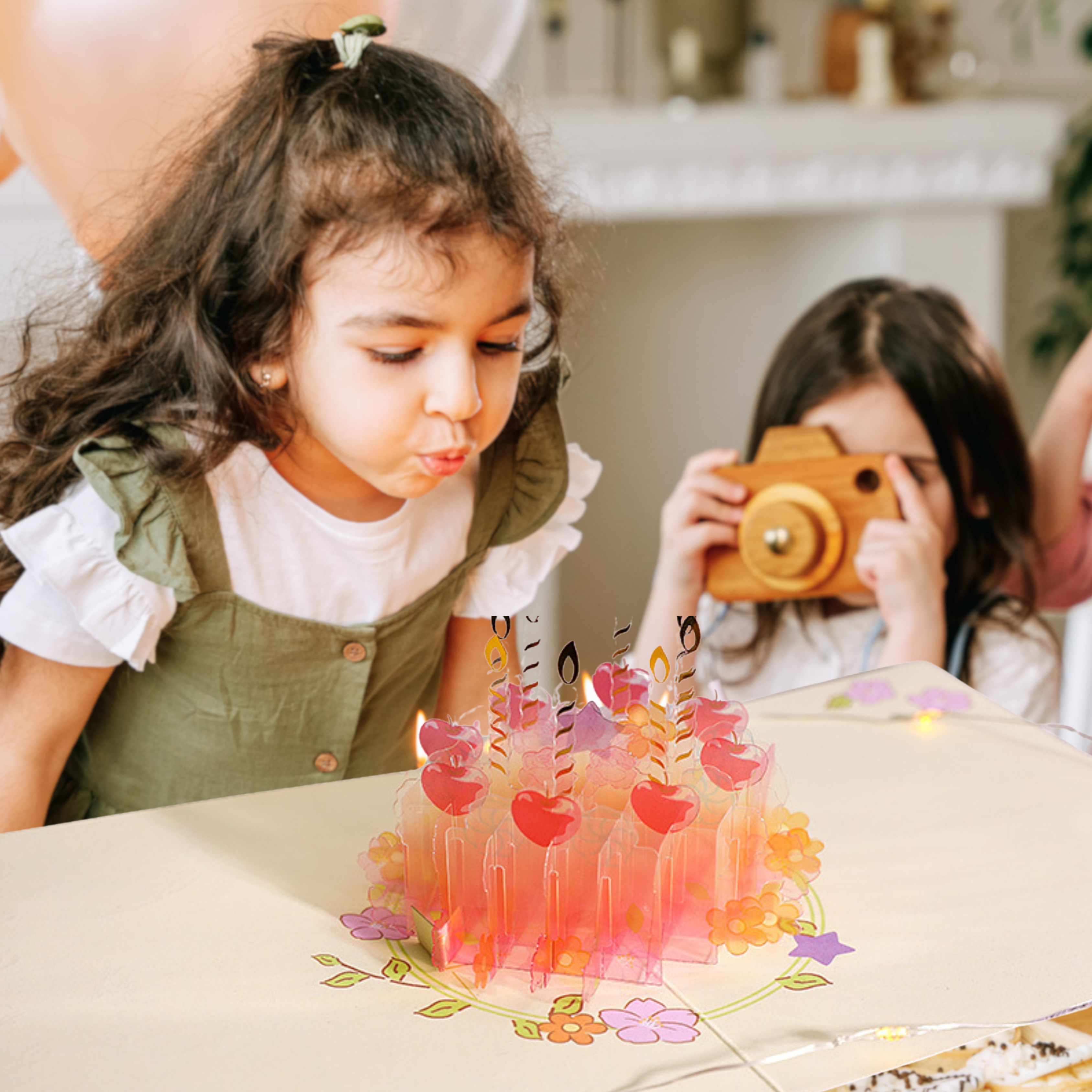 NUOERP INC 3D Pop-Up Birthday Card – Intricate Laser-cut ‘Clear Acrylic Birthday Cake’ Design, Candle & Floral Accent, All Age Birthday Gift Card– Includes Matching Envelope Nuoerp