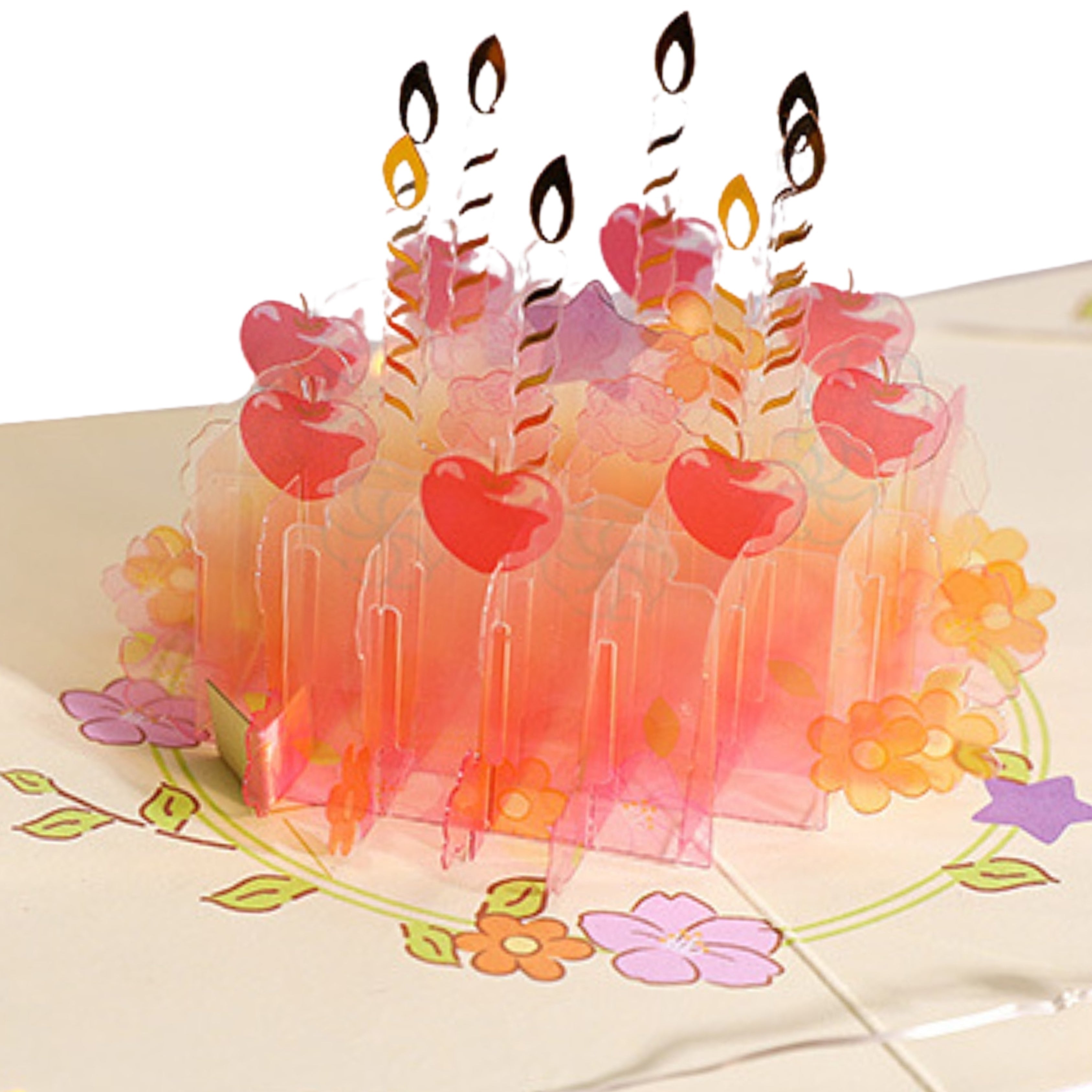 NUOERP INC 3D Pop-Up Birthday Card – Intricate Laser-cut ‘Clear Acrylic Birthday Cake’ Design, Candle & Floral Accent, All Age Birthday Gift Card– Includes Matching Envelope Nuoerp