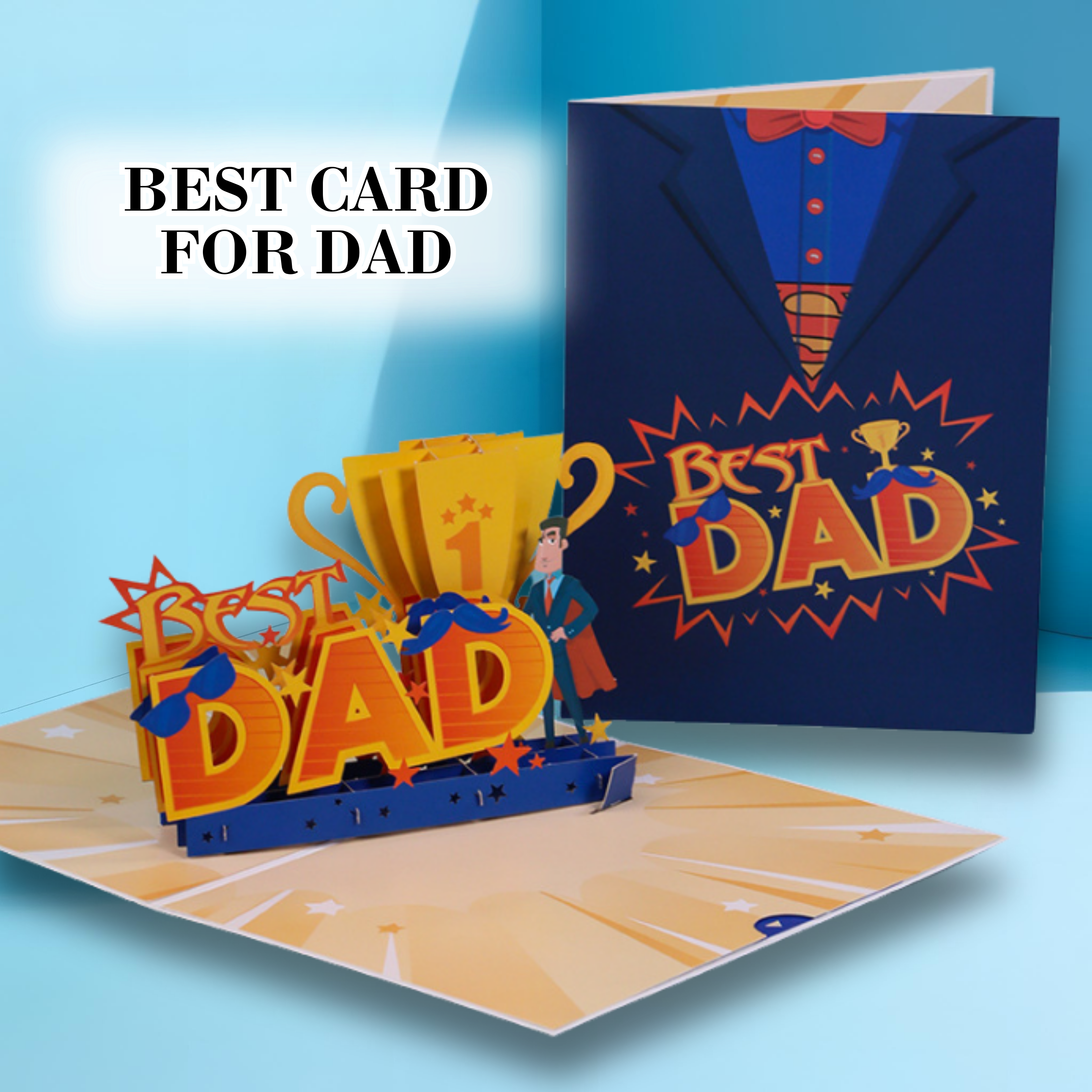 NUOERP 3D Pop-Up Father’s Day Card – Laser-Cut ‘Best Dad’ Design, Greeting Card with Envelope & Message Insert – Unique Fathers Day Pop Up Card, 3D Card Gift for Dad from Son or Daughter Nuoerp
