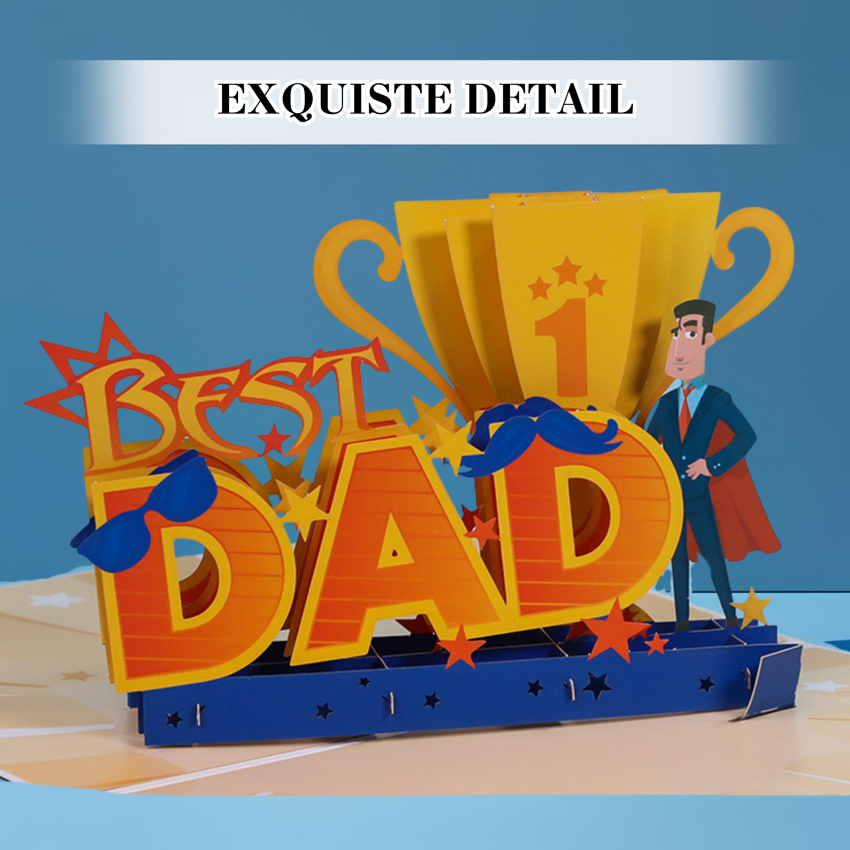 NUOERP 3D Pop-Up Father’s Day Card – Laser-Cut ‘Best Dad’ Design, Greeting Card with Envelope & Message Insert – Unique Fathers Day Pop Up Card, 3D Card Gift for Dad from Son or Daughter Nuoerp