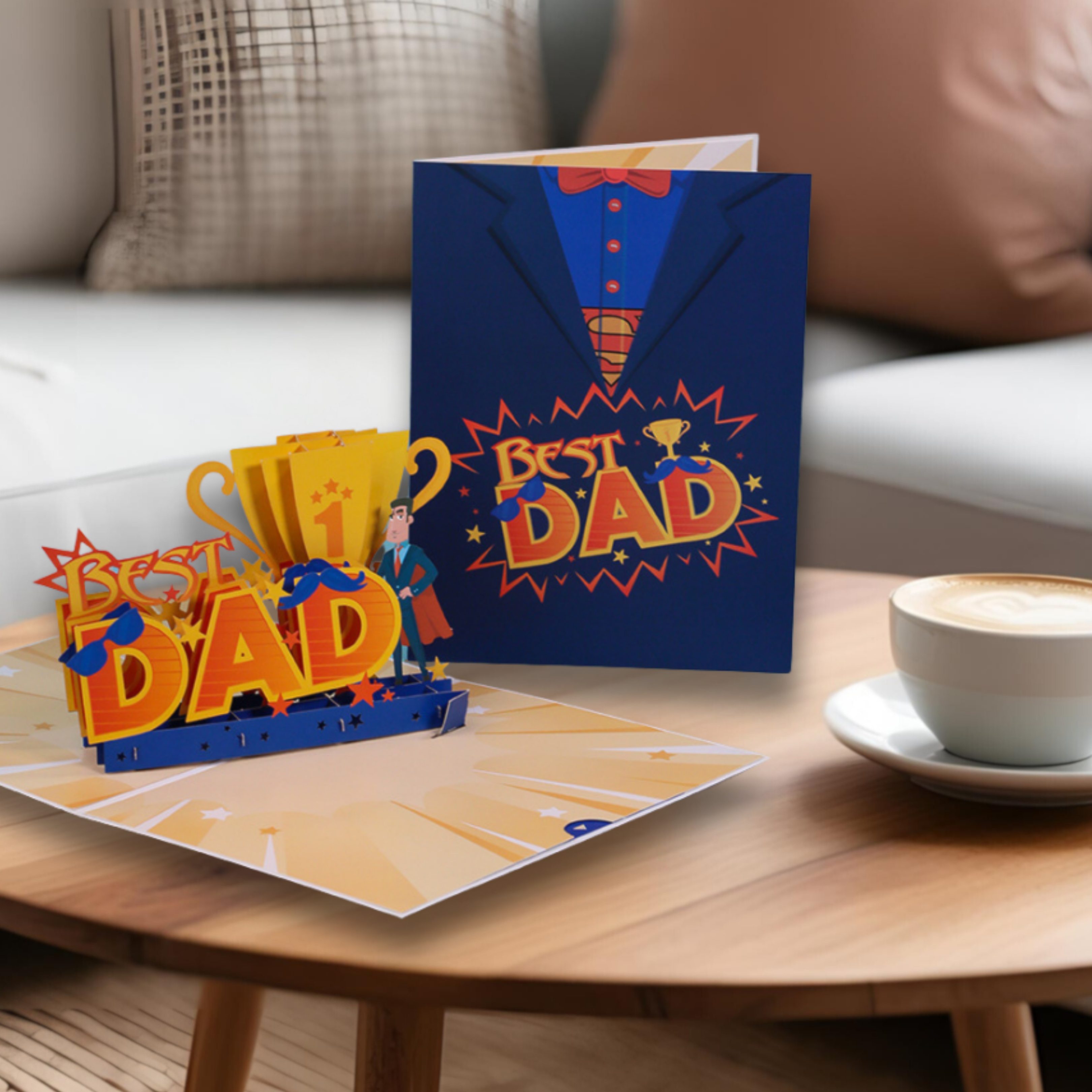NUOERP 3D Pop-Up Father’s Day Card – Laser-Cut ‘Best Dad’ Design, Greeting Card with Envelope & Message Insert – Unique Fathers Day Pop Up Card, 3D Card Gift for Dad from Son or Daughter Nuoerp