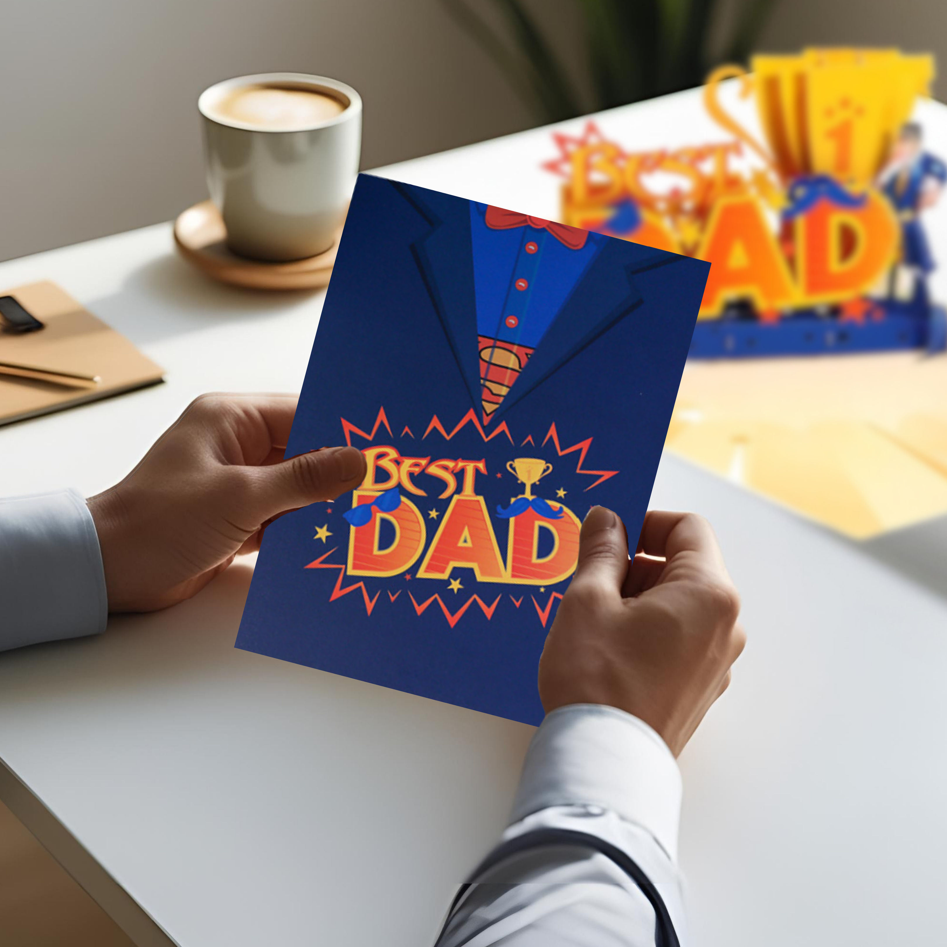 NUOERP 3D Pop-Up Father’s Day Card – Laser-Cut ‘Best Dad’ Design, Greeting Card with Envelope & Message Insert – Unique Fathers Day Pop Up Card, 3D Card Gift for Dad from Son or Daughter Nuoerp