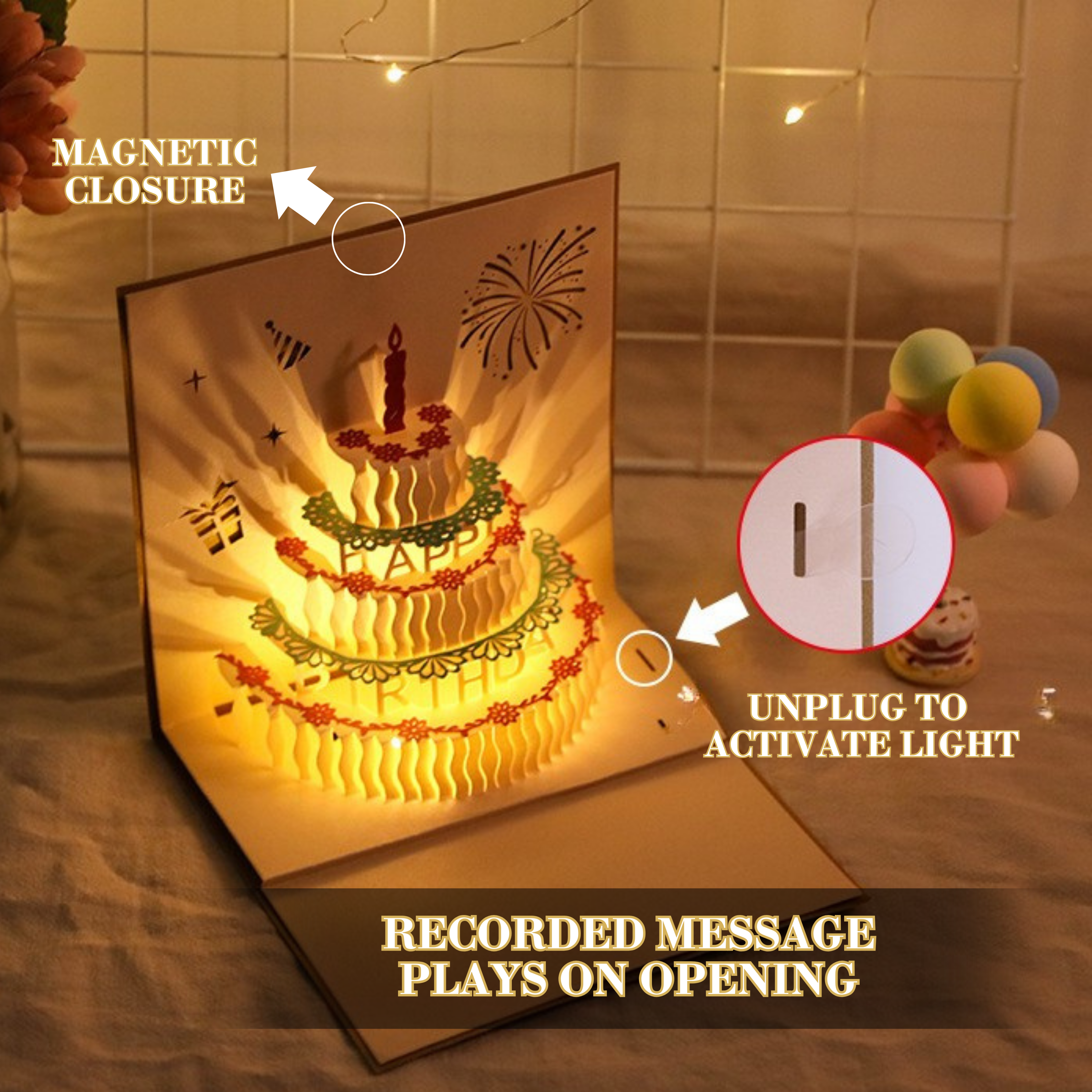 3D Pop-Up Birthday Card – Intricate Laser-cut Clear Acrylic Birthday Cake Design Nuoerp