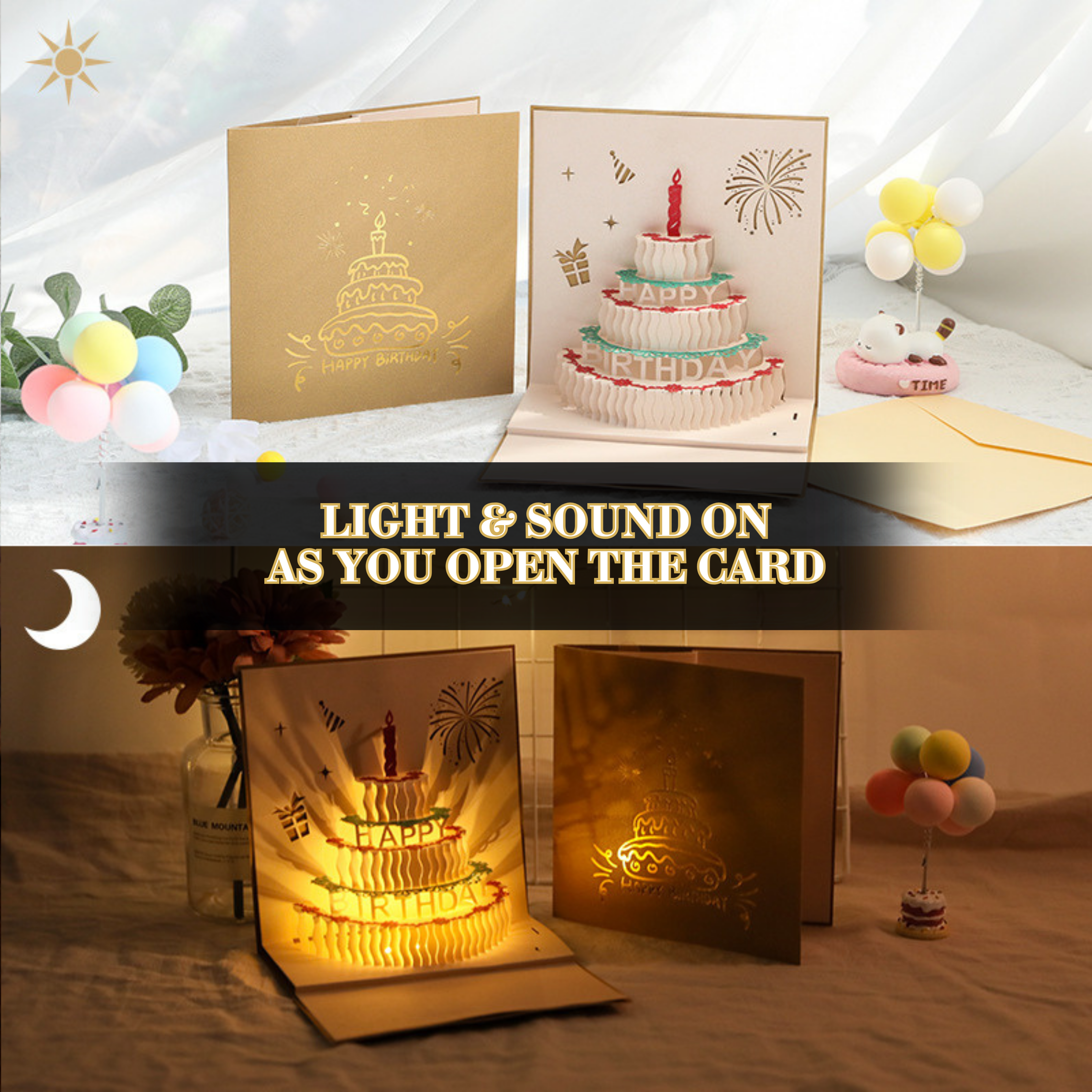 3D Pop-Up Birthday Card – Intricate Laser-cut Clear Acrylic Birthday Cake Design Nuoerp