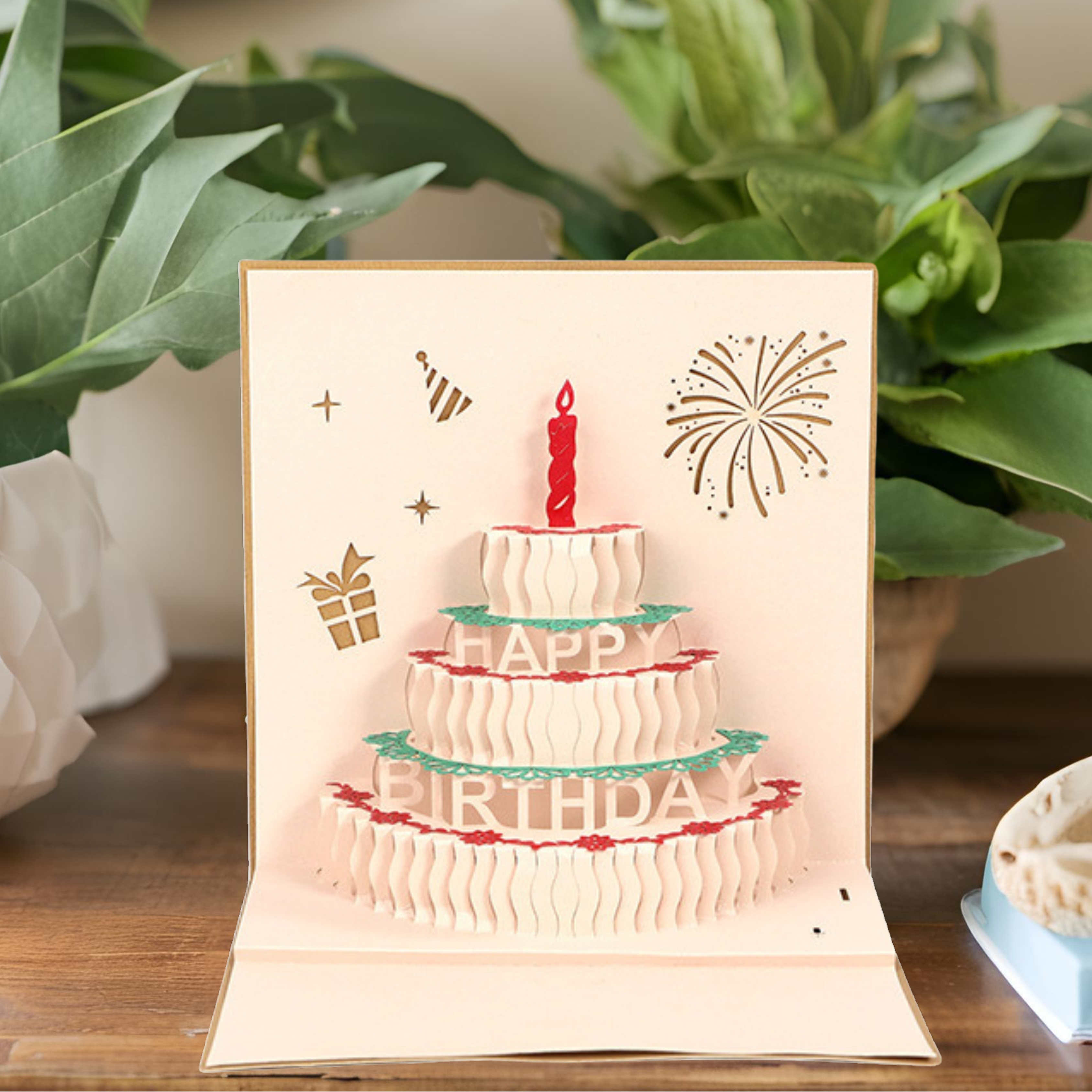 3D Pop-Up Birthday Card – Intricate Laser-cut Clear Acrylic Birthday Cake Design Nuoerp