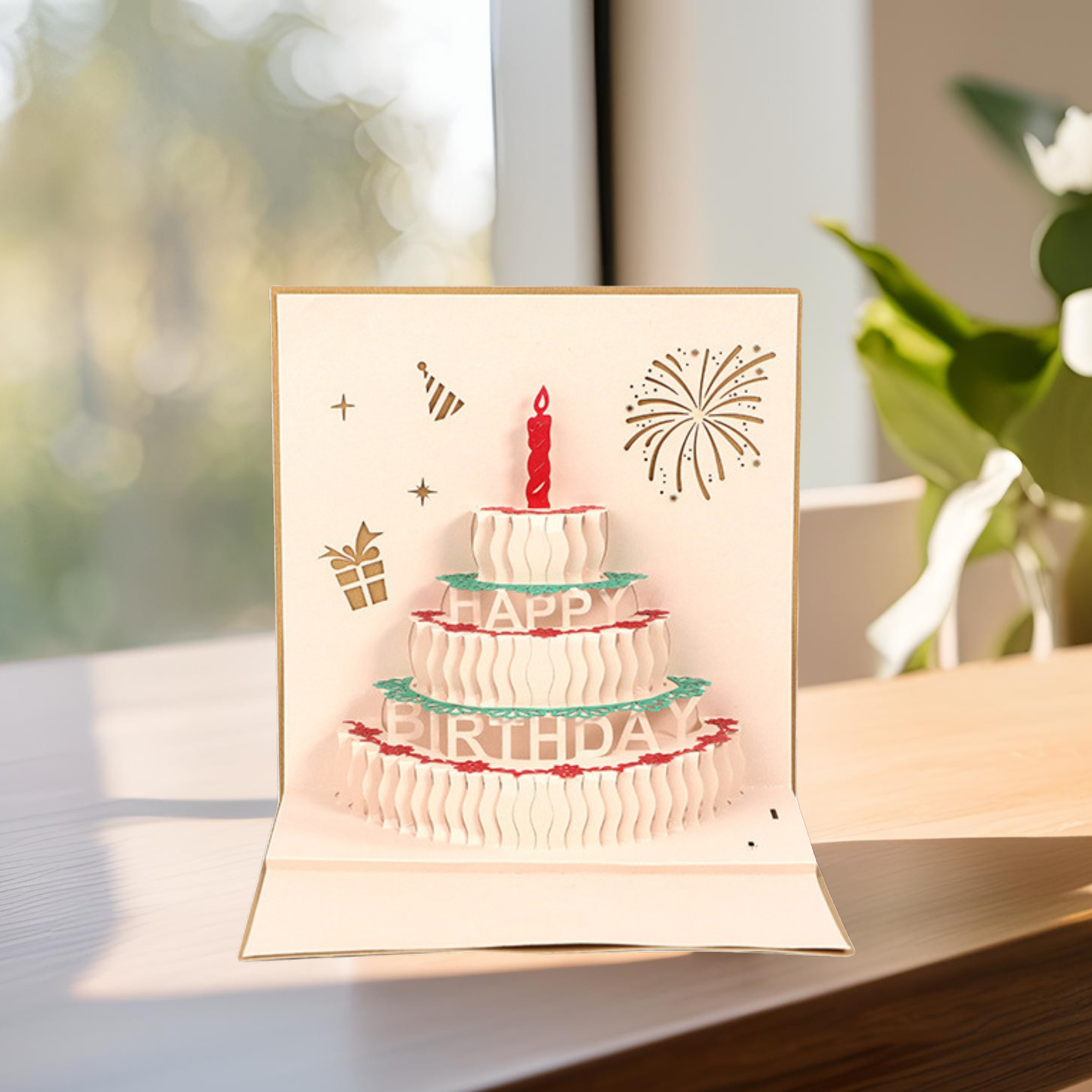 3D Pop-Up Birthday Card – Intricate Laser-cut Clear Acrylic Birthday Cake Design Nuoerp