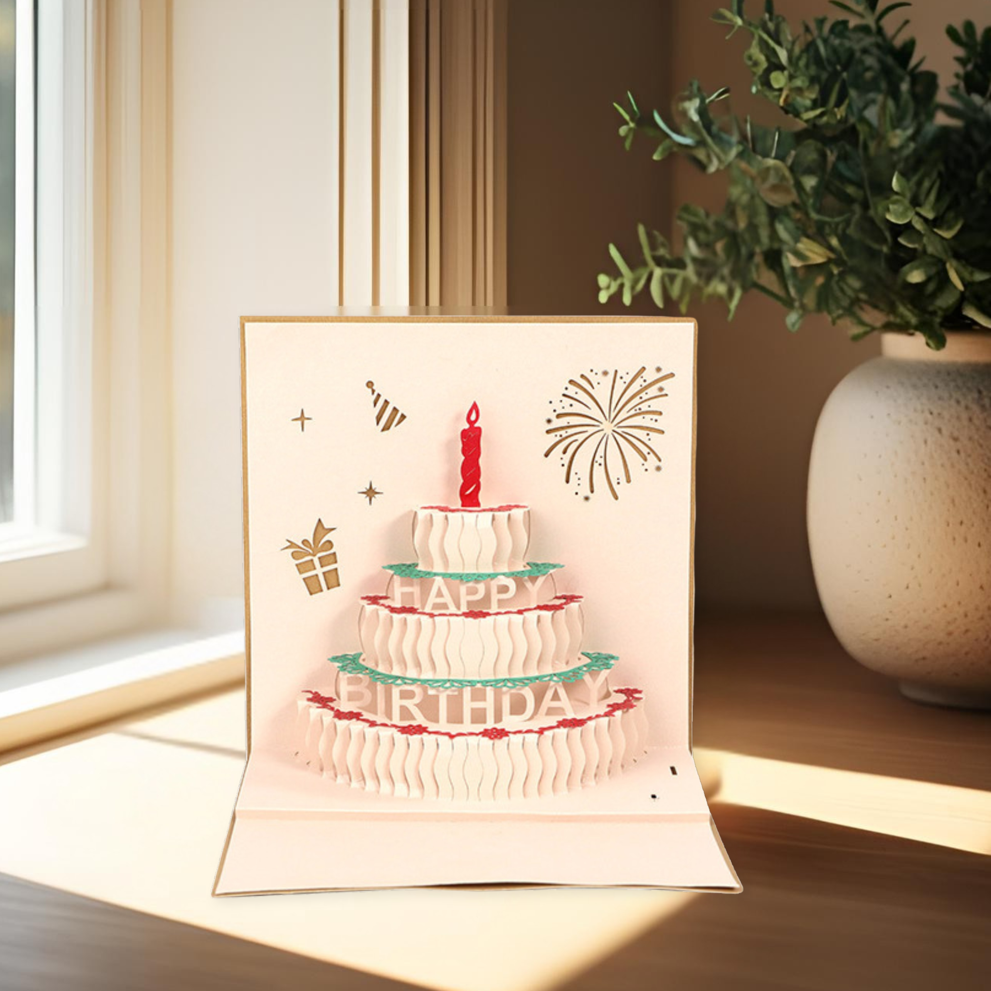 3D Pop-Up Birthday Card – Intricate Laser-cut Clear Acrylic Birthday Cake Design Nuoerp