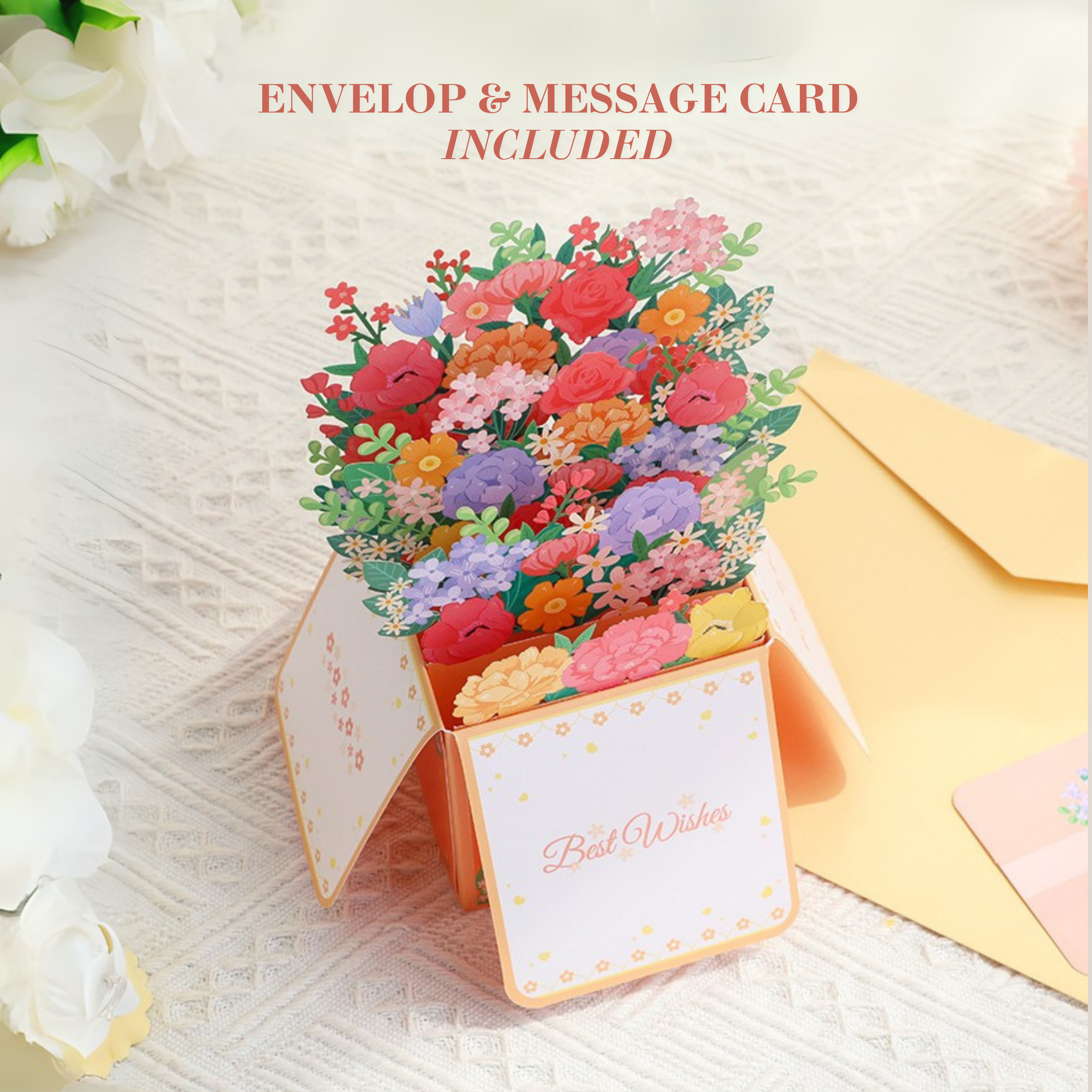 3D Pop-Up Flower Bouquet Gift Box Card – Intricate Laser-cut ‘Floral Arrangement’ Design Nuoerp