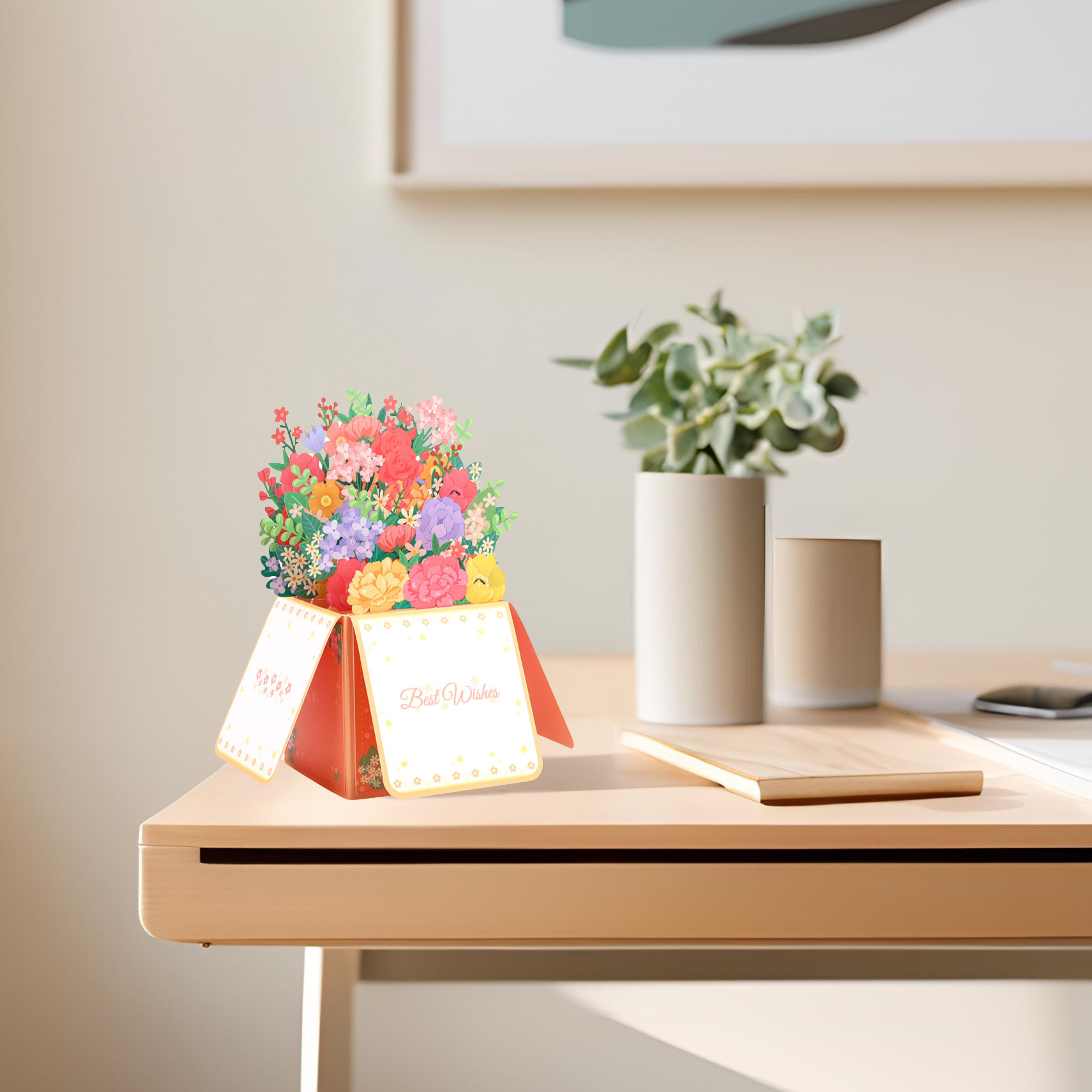 3D Pop-Up Flower Bouquet Gift Box Card – Intricate Laser-cut ‘Floral Arrangement’ Design Nuoerp