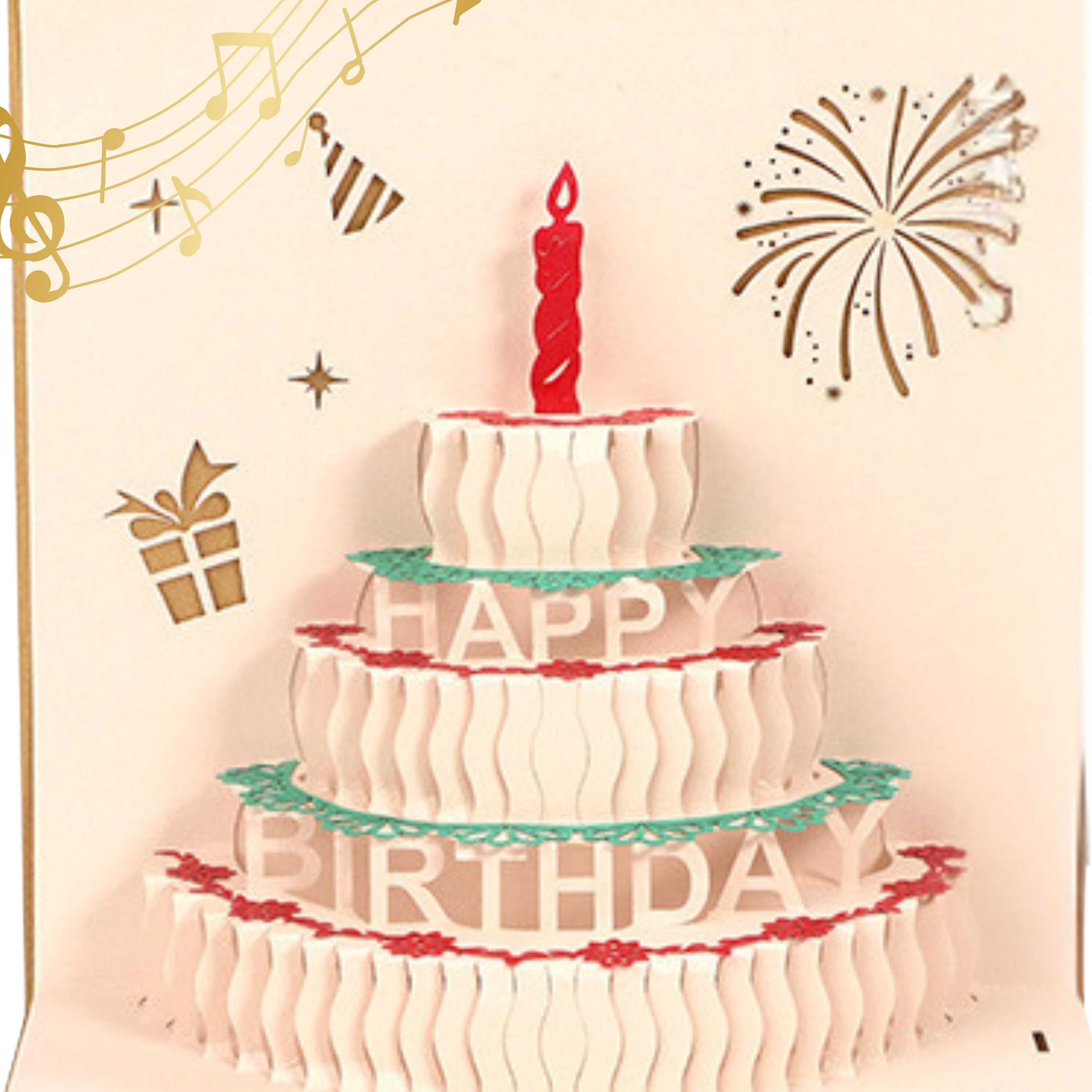 3D Pop-Up Birthday Card – Intricate Laser-cut Clear Acrylic Birthday Cake Design Nuoerp