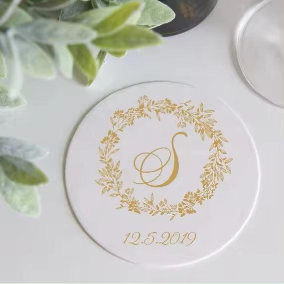 Custom paper circle shape letterpress cards printing with gold foil, coasters (white)