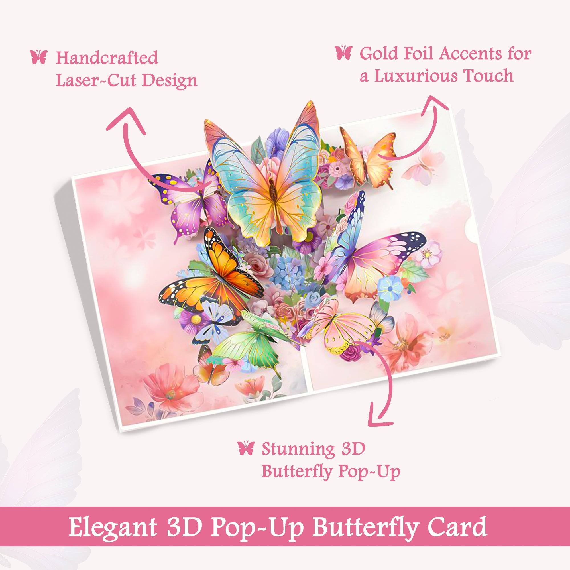 3D Pop-Up Butterflies – Elegant Laser-Cut Design with Gold Foil & Floral Accents – Love Pop Style Greeting for Wedding, Anniversary, Sympathy, Thank You, Keepsake, Congratulations & More – NUOERP Nuoerp