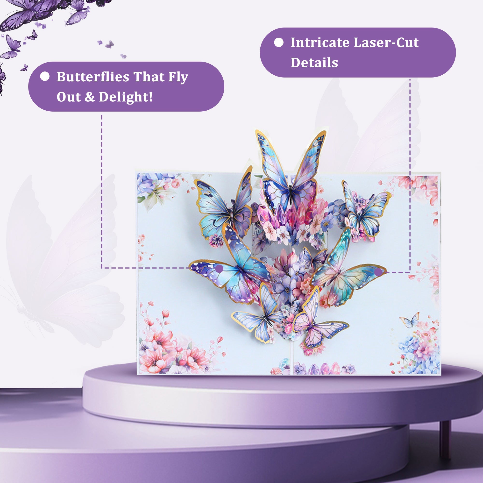 NUOERP 3D Pop-Up Butterflies Card – Unique Gift Card with Intricate Laser-Cut ‘Butterflies’ Design – Butterfly Pop Up Card with Floral Accents – 3D Butterfly Cards Fly Out for Birthday, Wedding & More Nuoerp