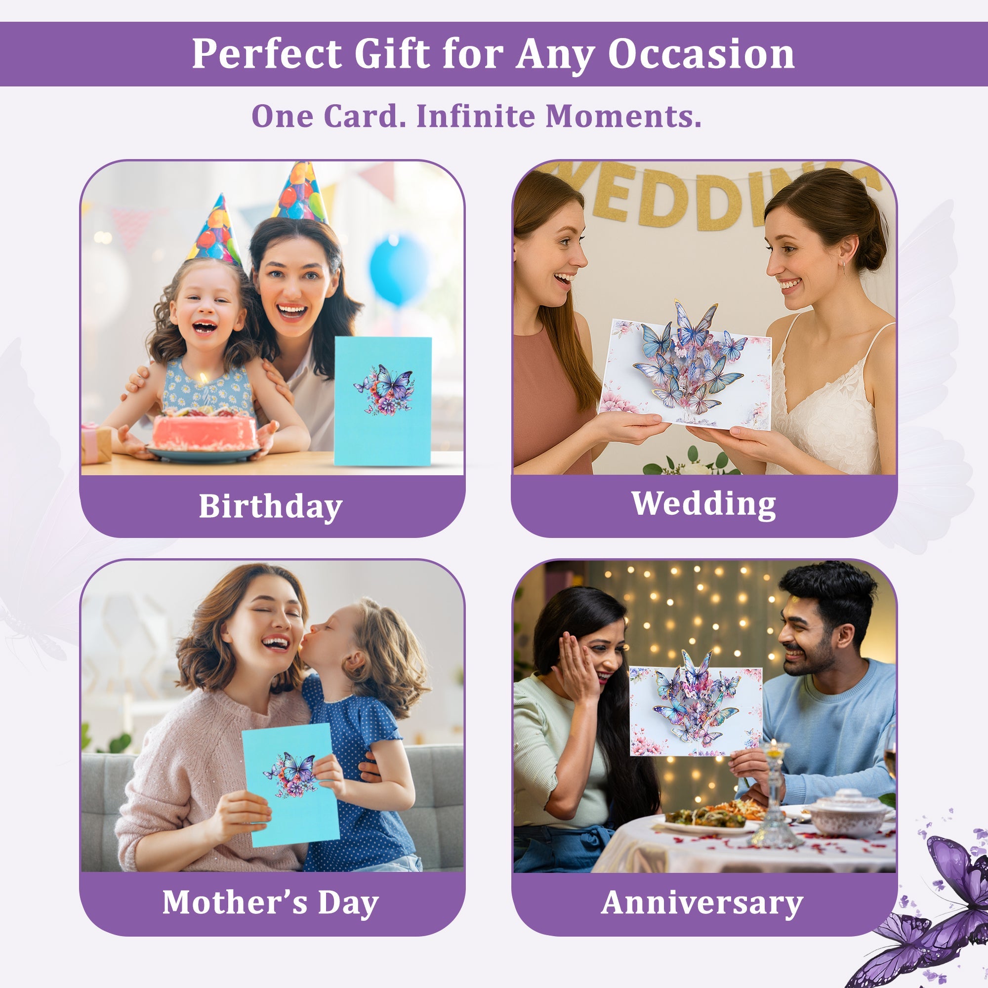 NUOERP 3D Pop-Up Butterflies Card – Unique Gift Card with Intricate Laser-Cut ‘Butterflies’ Design – Butterfly Pop Up Card with Floral Accents – 3D Butterfly Cards Fly Out for Birthday, Wedding & More Nuoerp