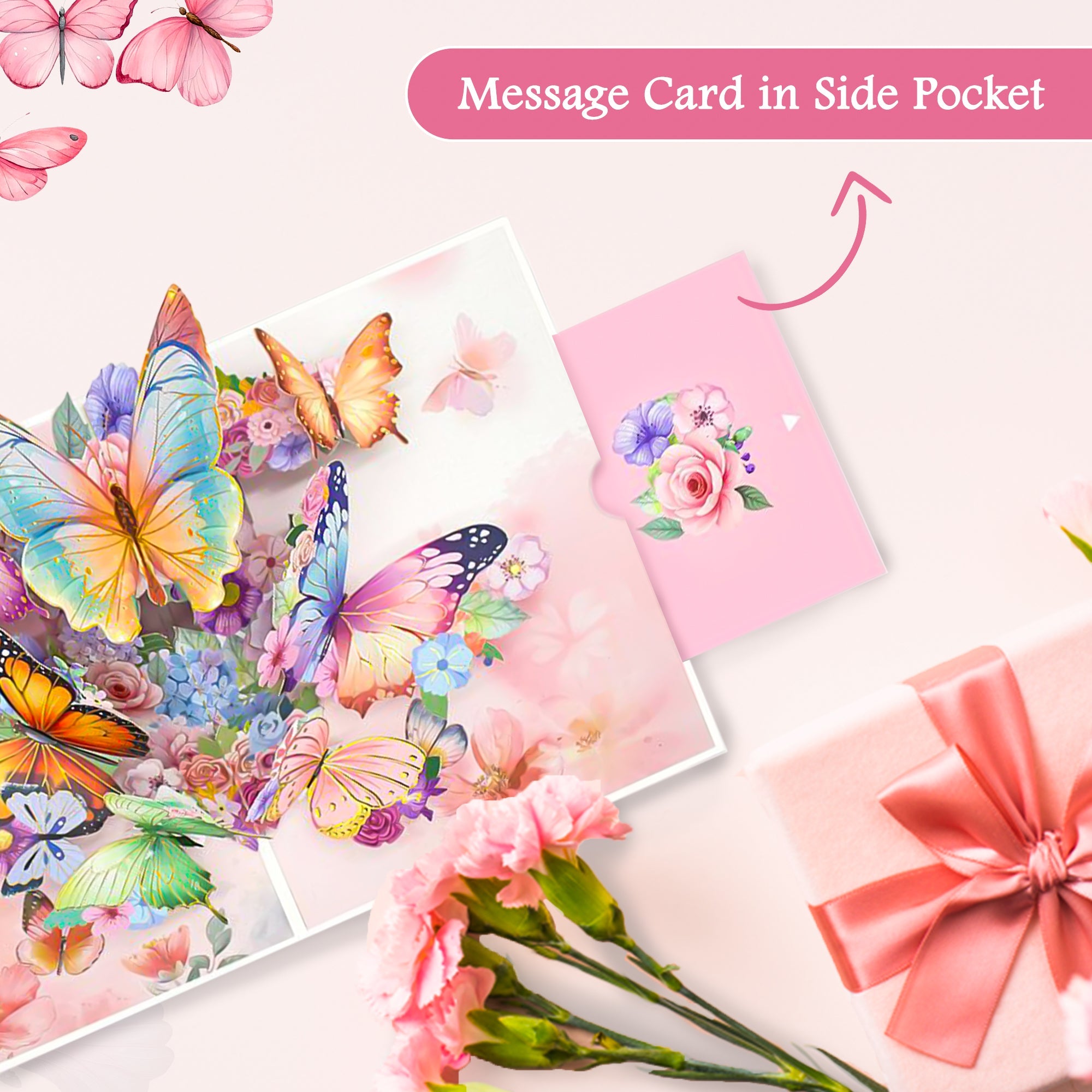 3D Pop-Up Butterflies – Elegant Laser-Cut Design with Gold Foil & Floral Accents – Love Pop Style Greeting for Wedding, Anniversary, Sympathy, Thank You, Keepsake, Congratulations & More – NUOERP Nuoerp