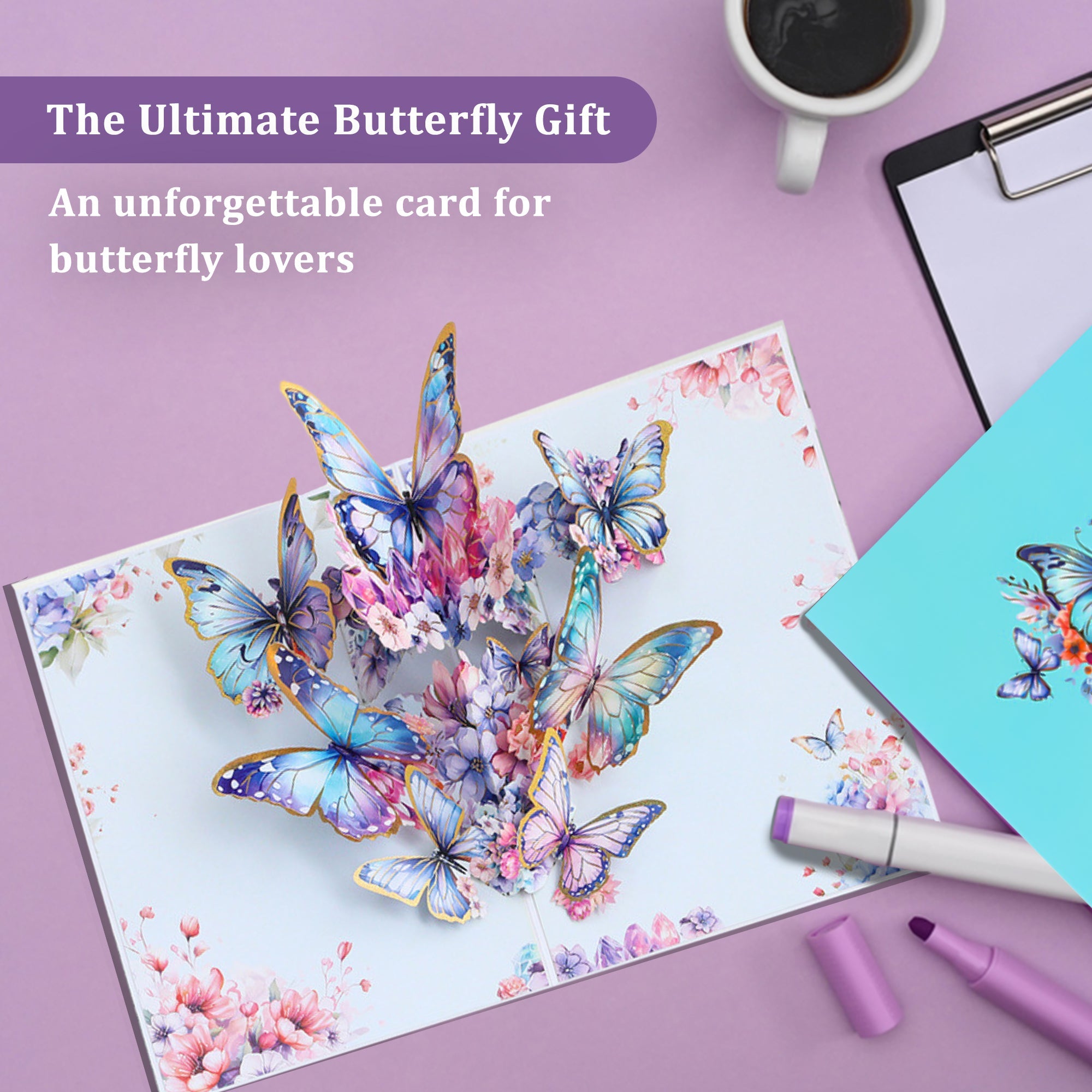 NUOERP 3D Pop-Up Butterflies Card – Unique Gift Card with Intricate Laser-Cut ‘Butterflies’ Design – Butterfly Pop Up Card with Floral Accents – 3D Butterfly Cards Fly Out for Birthday, Wedding & More Nuoerp