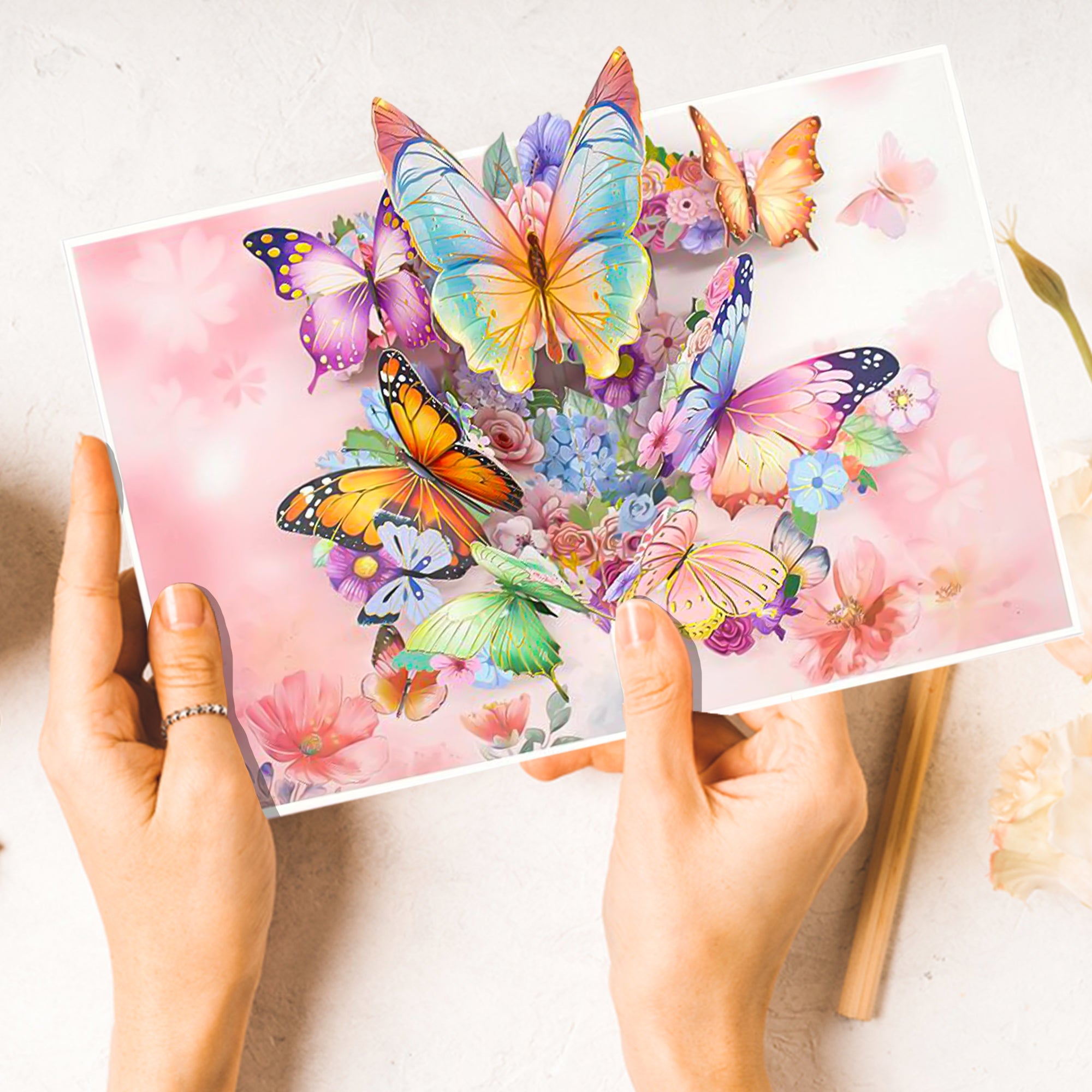 3D Pop-Up Butterflies – Elegant Laser-Cut Design with Gold Foil & Floral Accents – Love Pop Style Greeting for Wedding, Anniversary, Sympathy, Thank You, Keepsake, Congratulations & More – NUOERP Nuoerp
