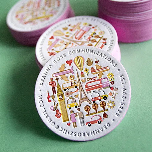 Custom paper circle shape letterpress cards printing with gold foil