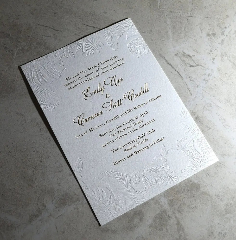 Luxury Classic debossed card Letterpress Wedding Invitation card