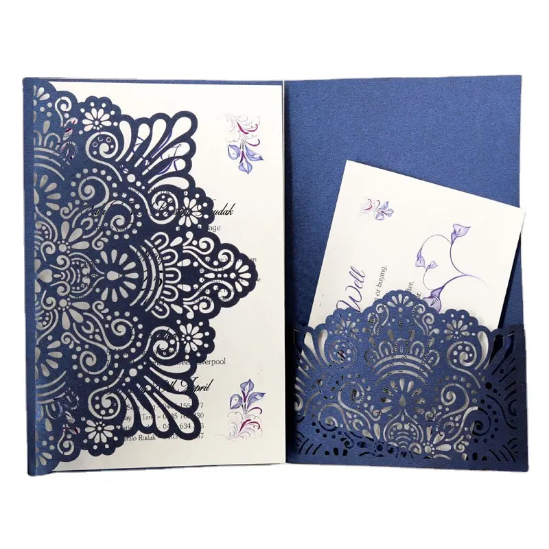 Laser Cut Pocket Folding Wedding Invitation Card Elegant Design