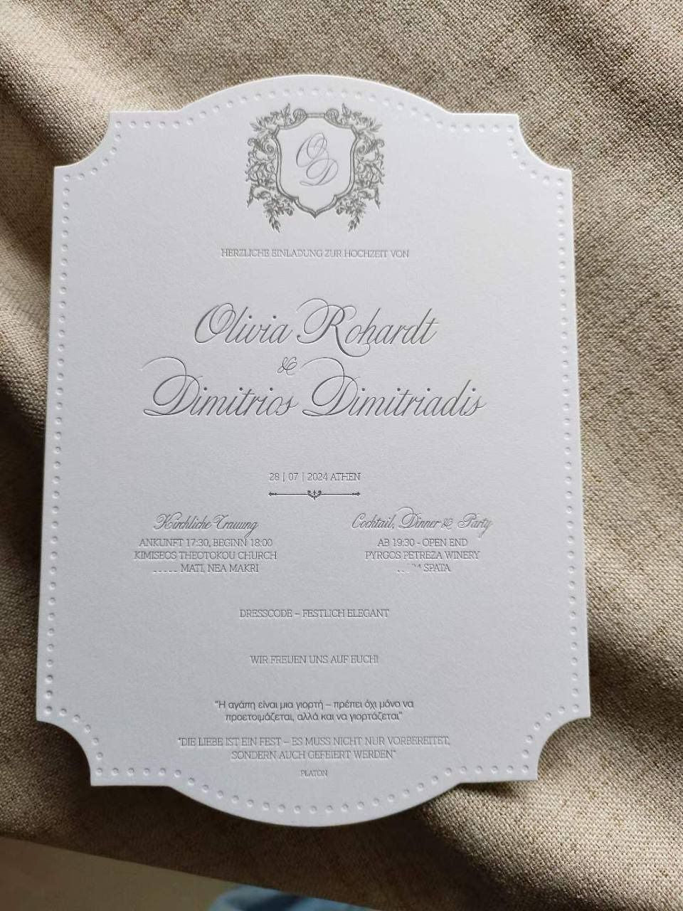 Luxury Classic debossed card Letterpress Wedding Invitation card